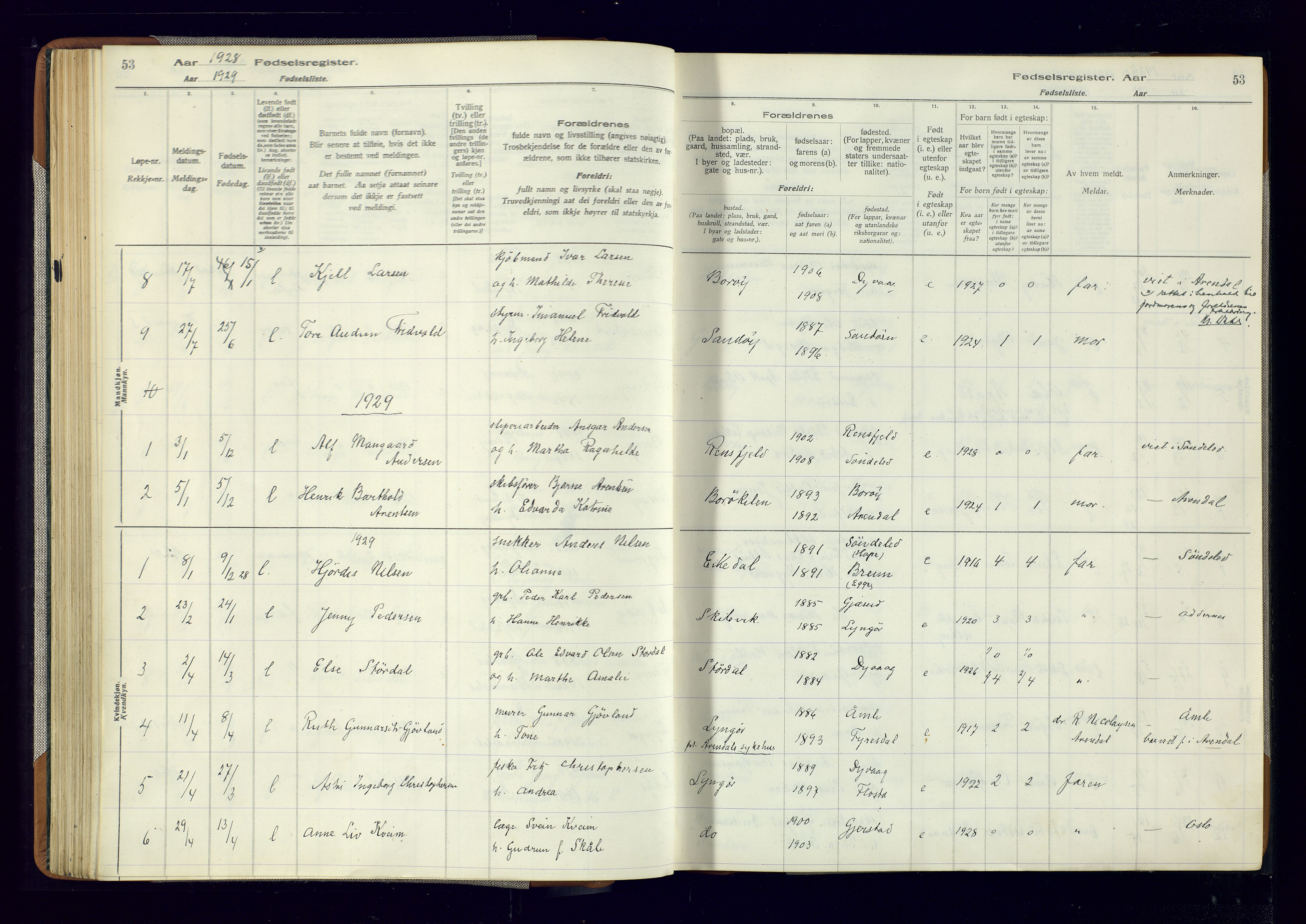Dypvåg sokneprestkontor, AV/SAK-1111-0007/J/Ja/L0001: Birth register no. II.4.3, 1916-1975, p. 53
