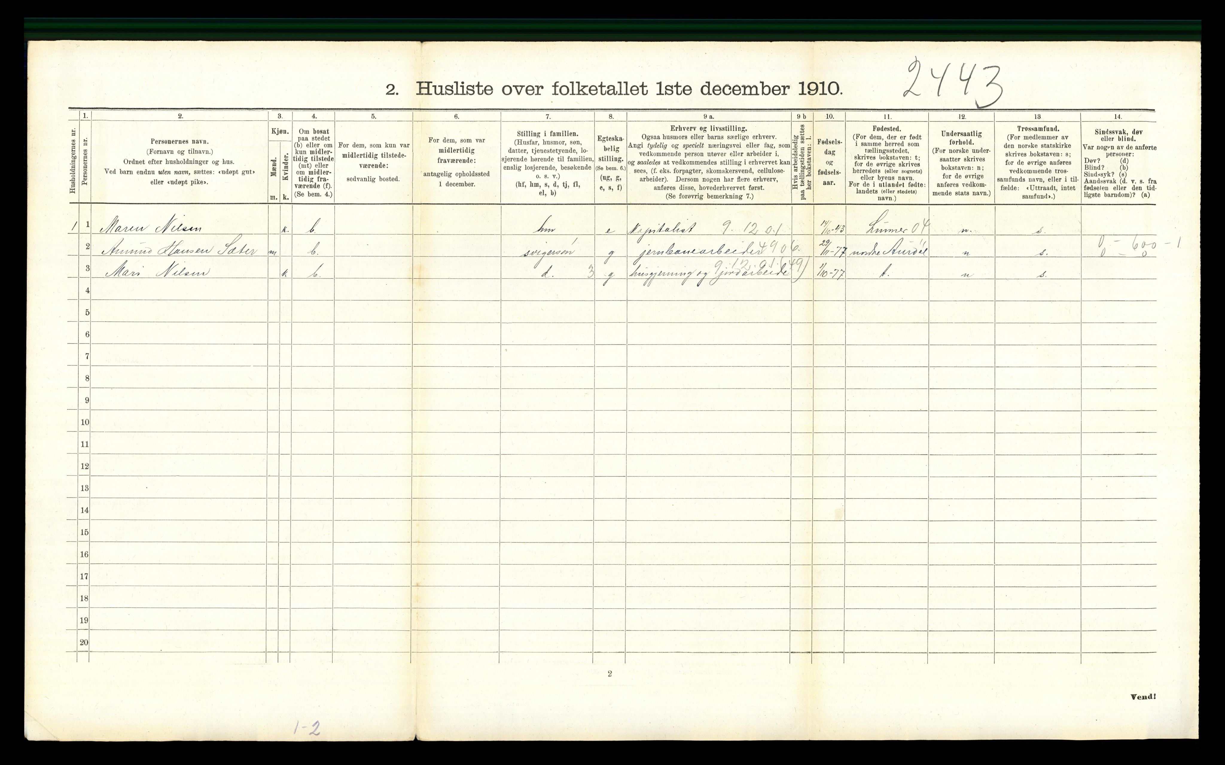 RA, 1910 census for Jevnaker, 1910, p. 1016