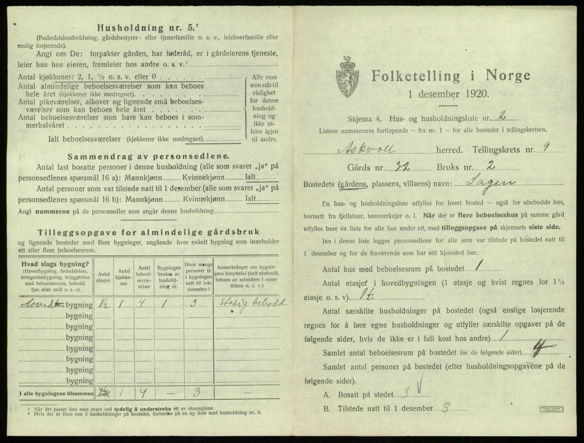 SAB, 1920 census for Askvoll, 1920, p. 463