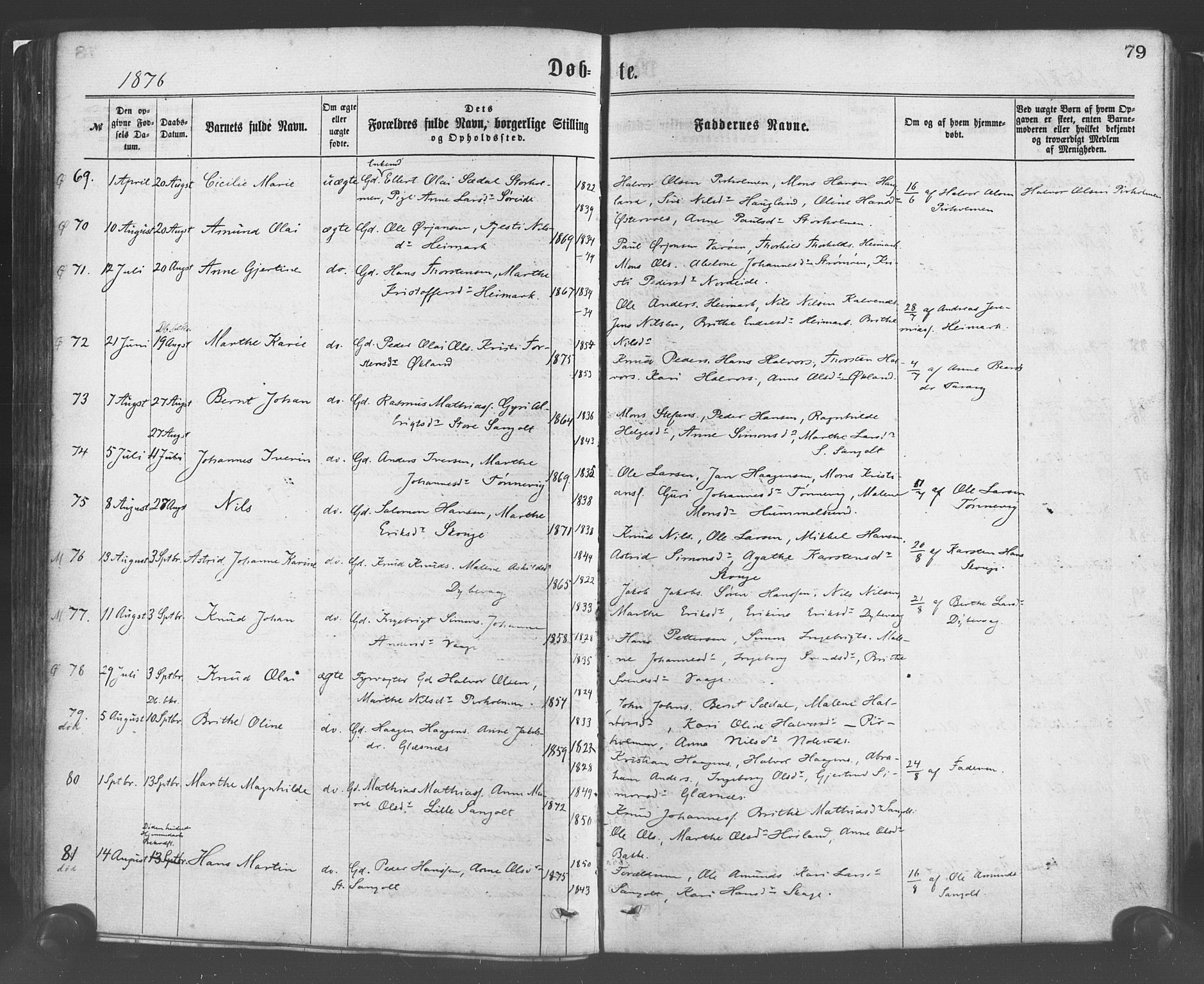 Sund sokneprestembete, AV/SAB-A-99930: Parish register (official) no. A 15, 1867-1881, p. 79