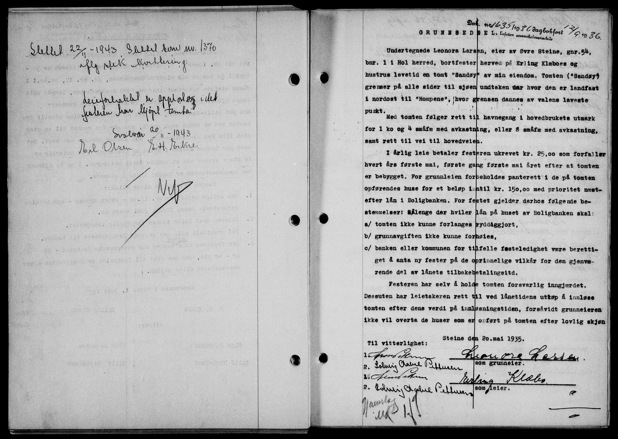Lofoten sorenskriveri, SAT/A-0017/1/2/2C/L0001a: Mortgage book no. 1a, 1936-1937, Diary no: : 1635/1936