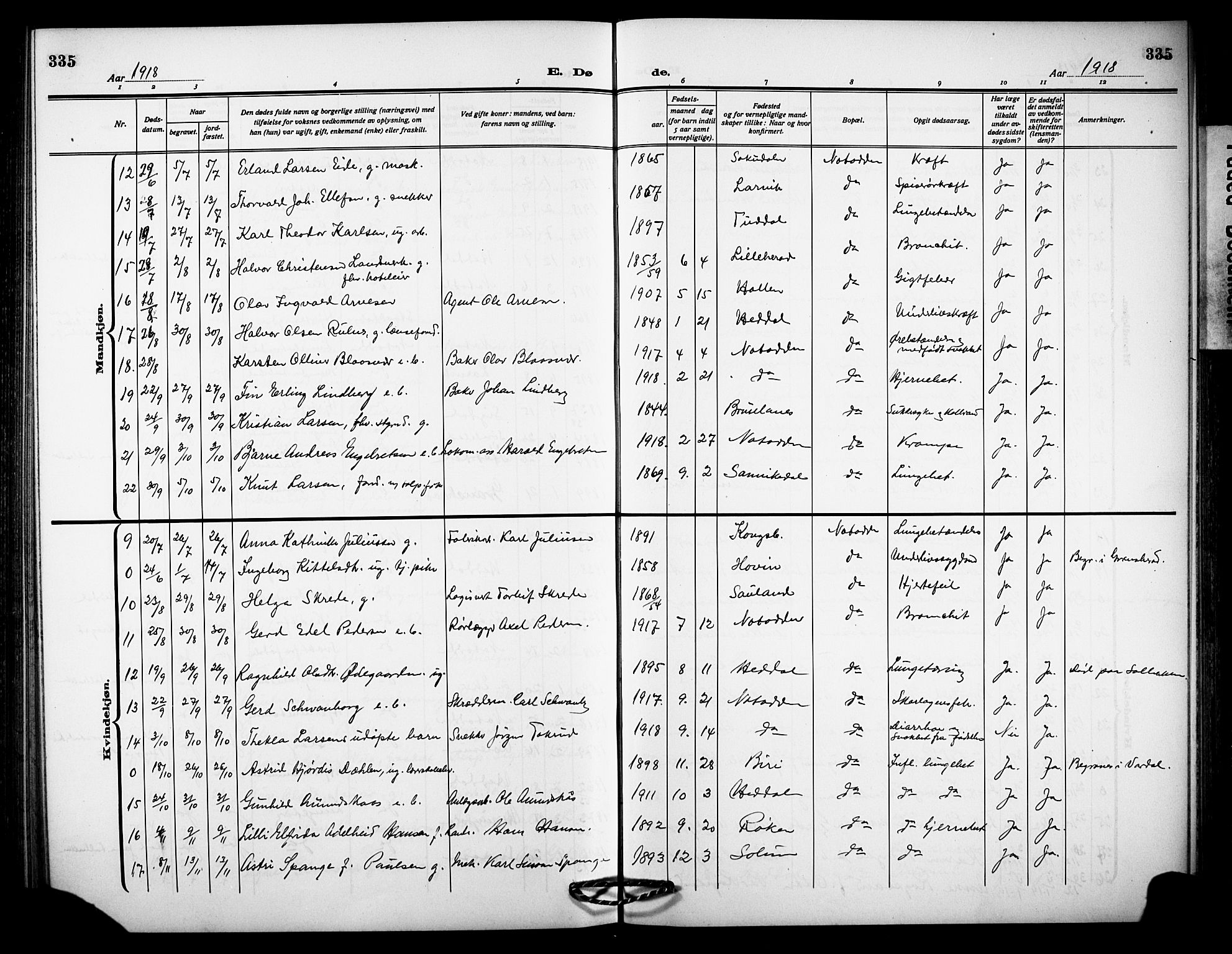 Notodden kirkebøker, AV/SAKO-A-290/G/Ga/L0001: Parish register (copy) no. 1, 1912-1923, p. 335