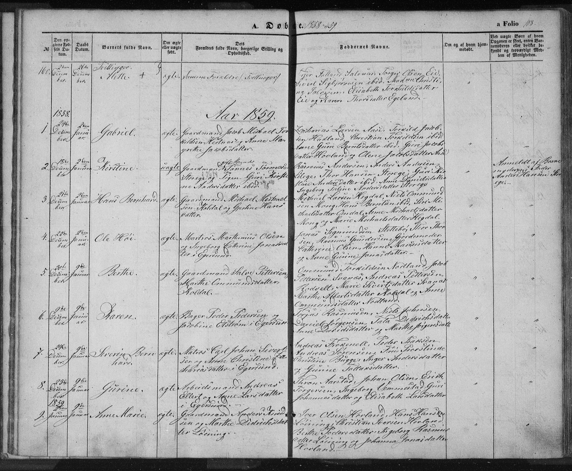 Eigersund sokneprestkontor, AV/SAST-A-101807/S08/L0012: Parish register (official) no. A 12.1, 1850-1865, p. 108