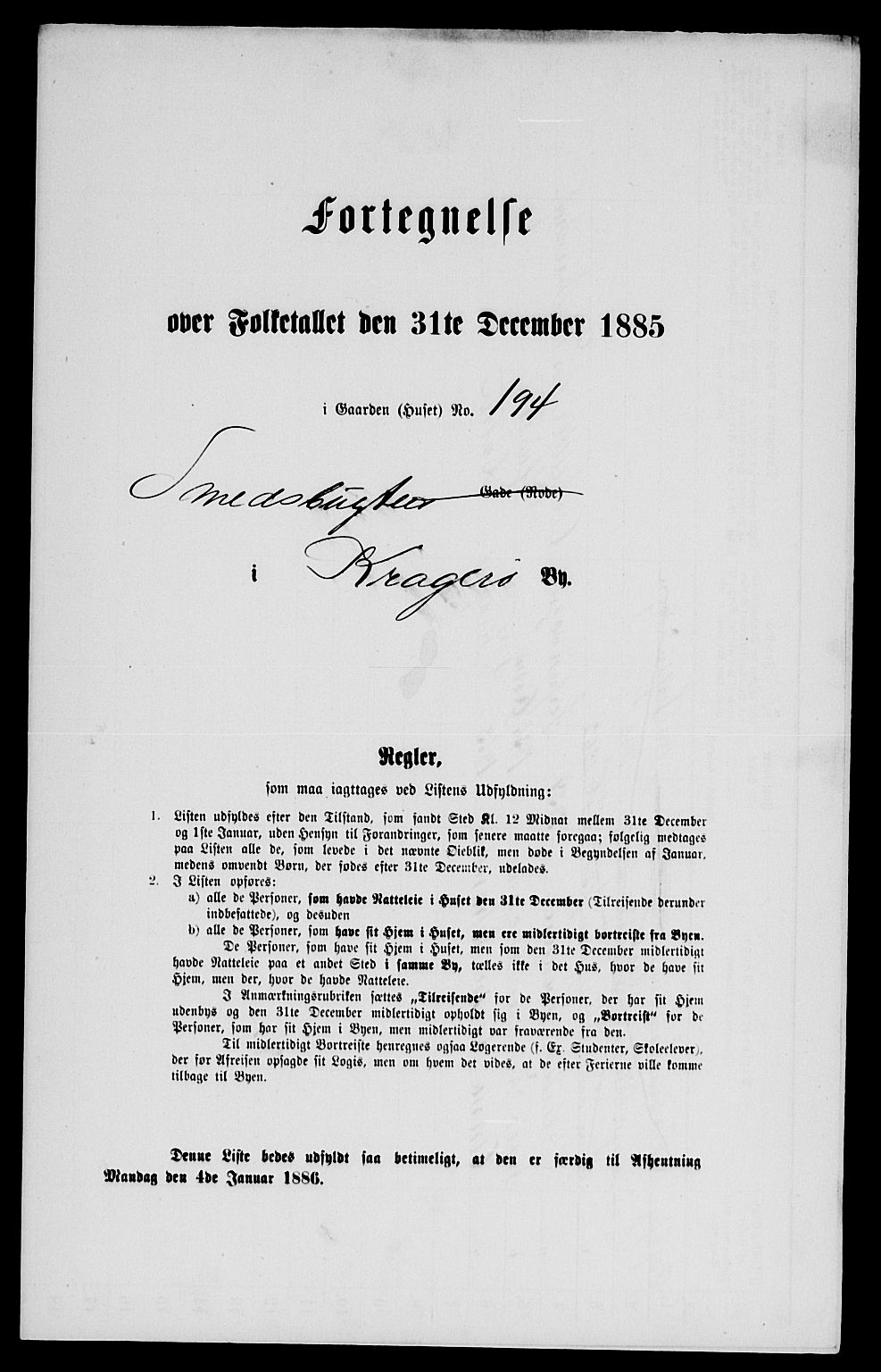 SAKO, 1885 census for 0801 Kragerø, 1885, p. 254