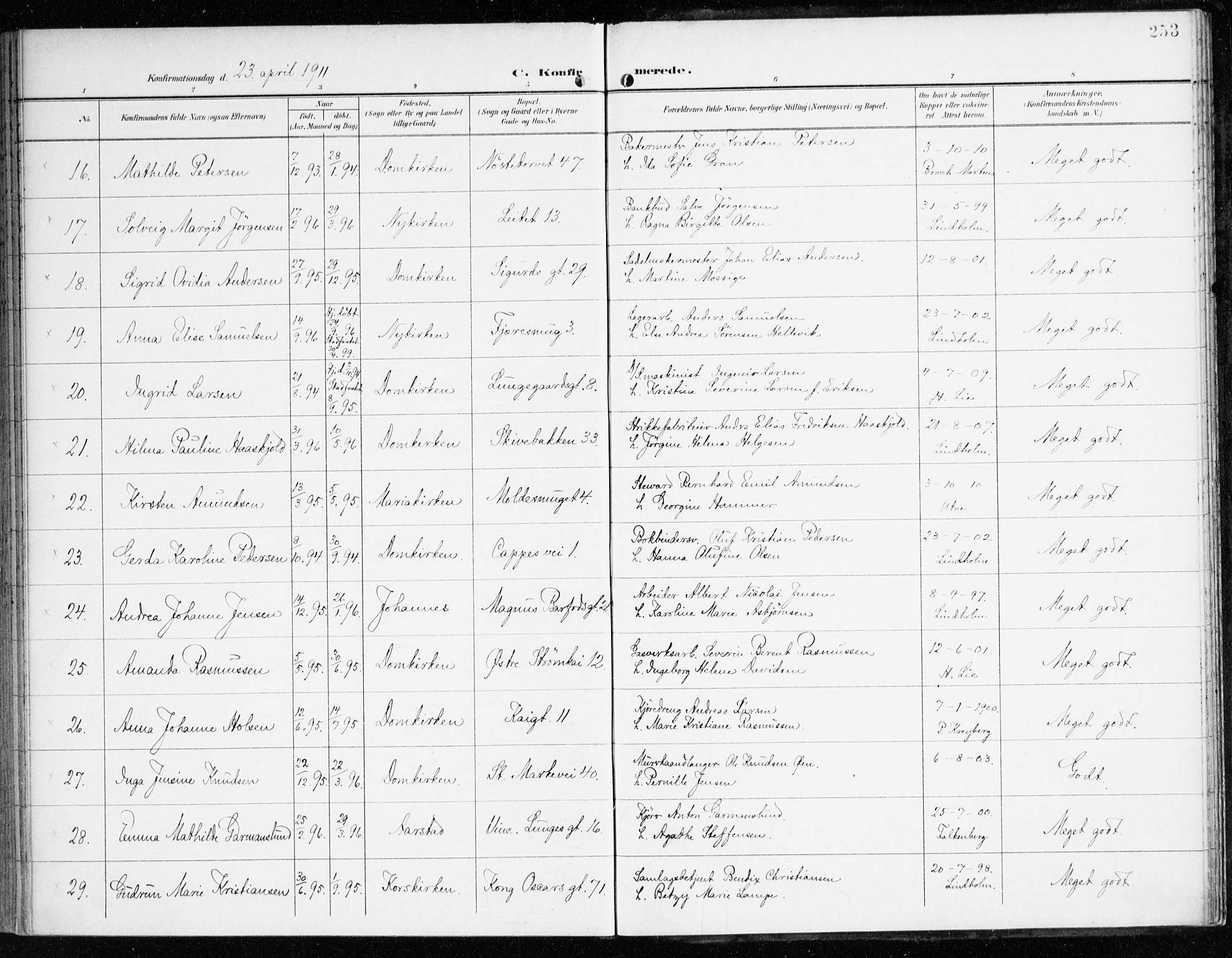 Domkirken sokneprestembete, AV/SAB-A-74801/H/Haa/L0031: Parish register (official) no. C 6, 1898-1915, p. 253