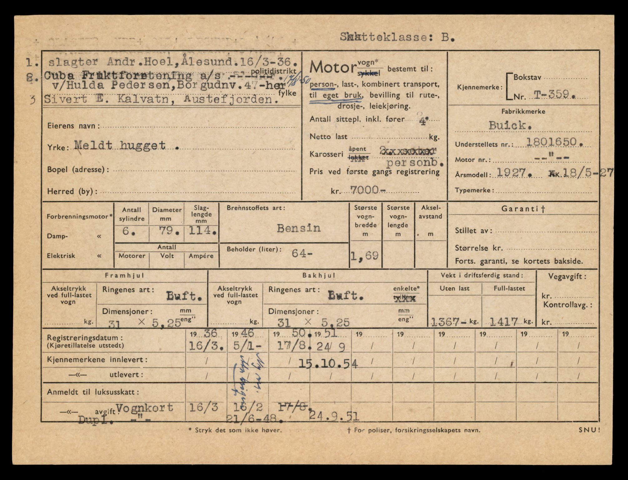 Møre og Romsdal vegkontor - Ålesund trafikkstasjon, SAT/A-4099/F/Fe/L0004: Registreringskort for kjøretøy T 341 - T 442, 1927-1998, p. 583