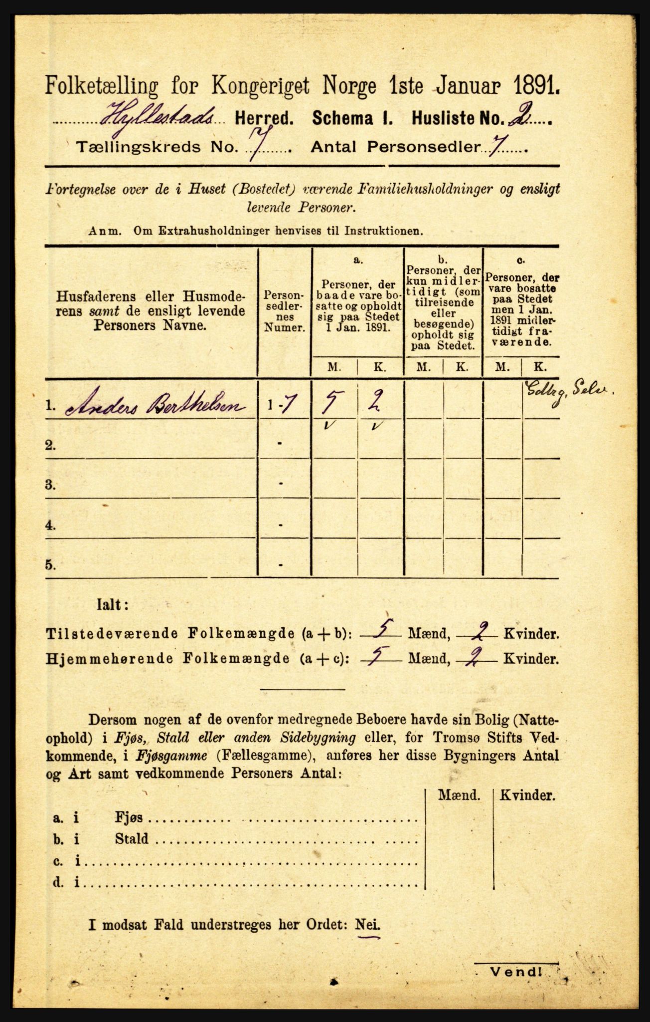 RA, 1891 census for 1413 Hyllestad, 1891, p. 1162