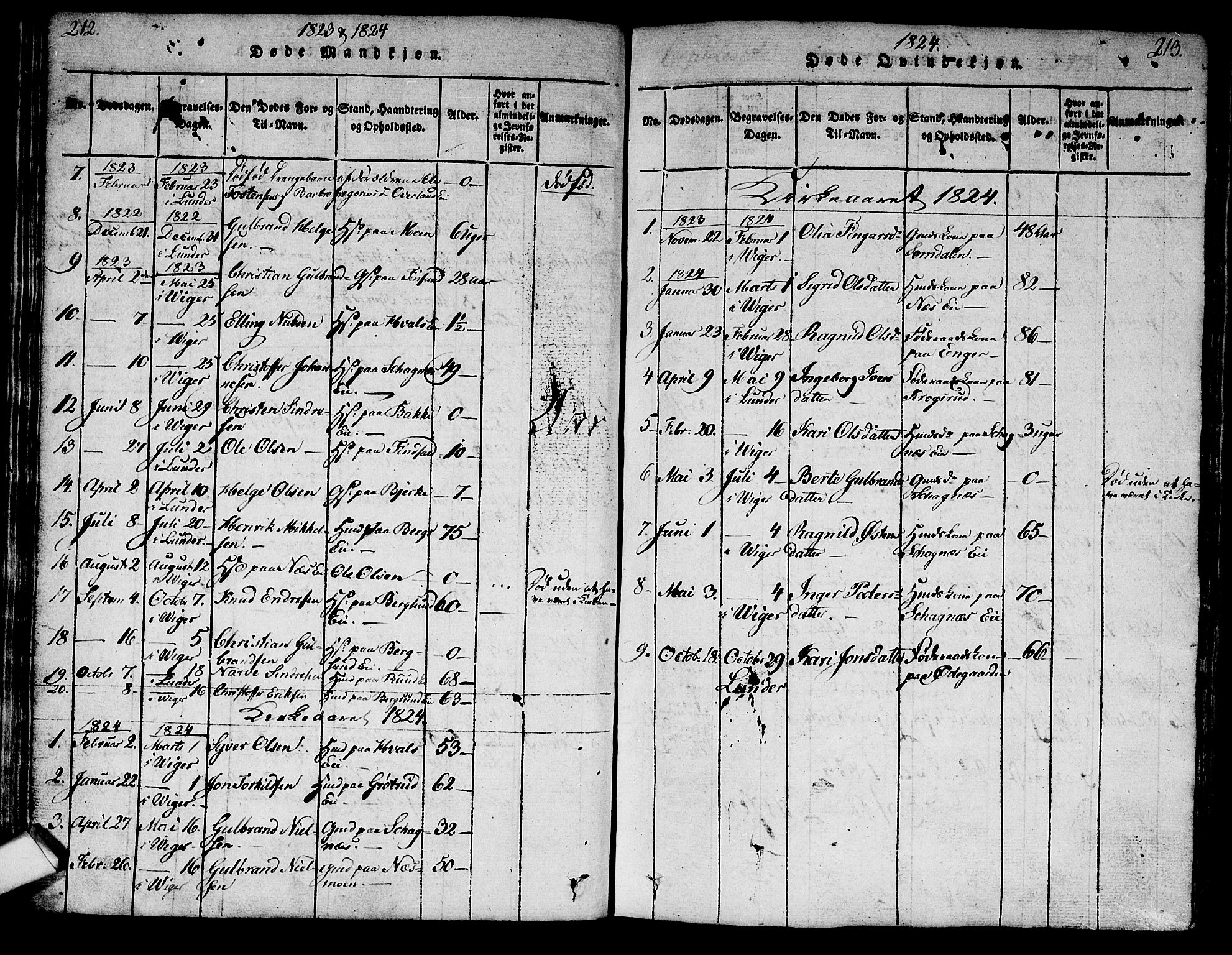 Norderhov kirkebøker, SAKO/A-237/G/Ga/L0003: Parish register (copy) no. I 3 /2, 1814-1876, p. 212-213