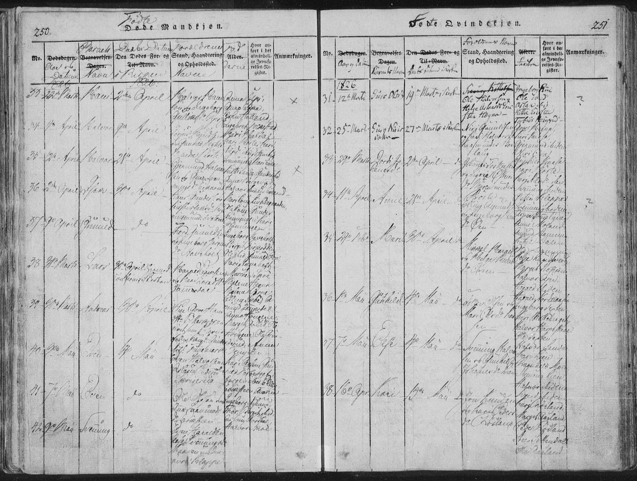 Bø kirkebøker, SAKO/A-257/F/Fa/L0006: Parish register (official) no. 6, 1815-1831, p. 250-251
