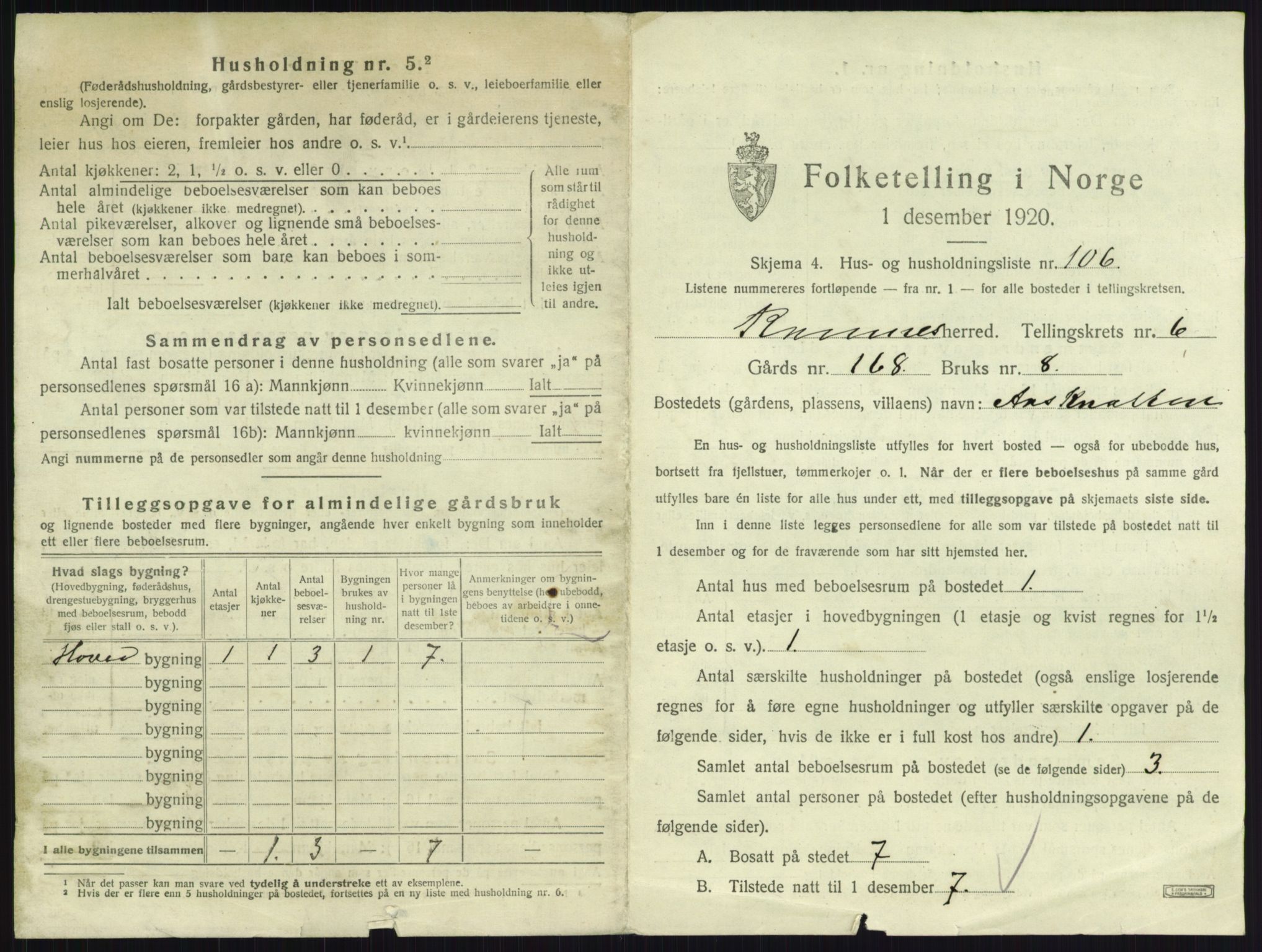 SAKO, 1920 census for Ramnes, 1920, p. 1156