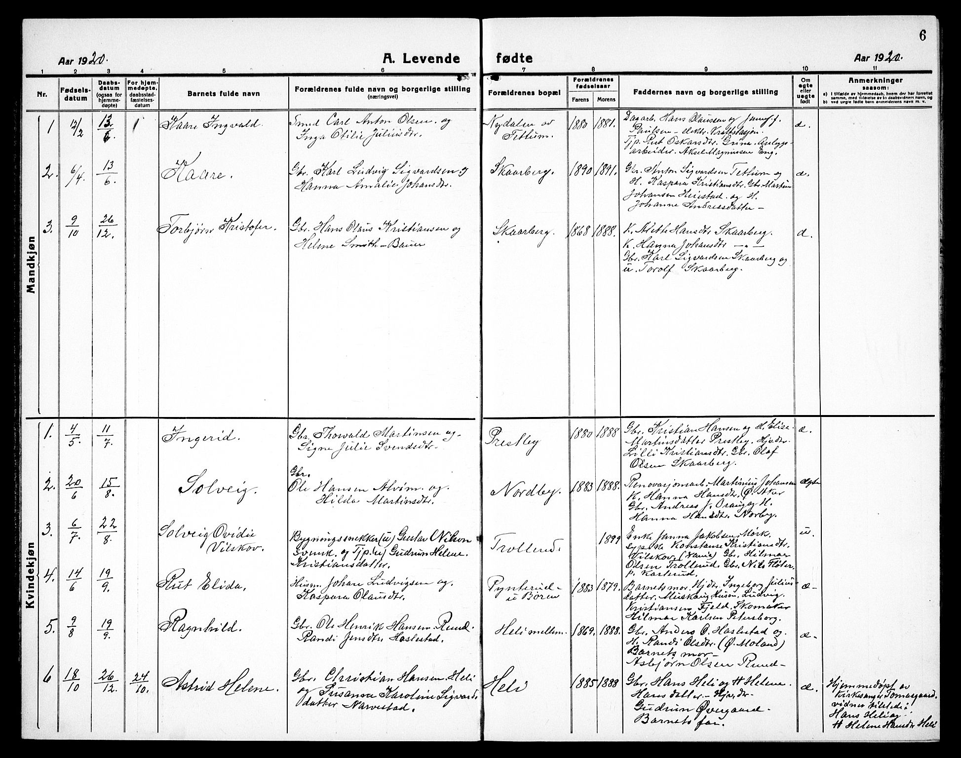 Spydeberg prestekontor Kirkebøker, AV/SAO-A-10924/G/Gc/L0002: Parish register (copy) no. III 2, 1918-1939, p. 6