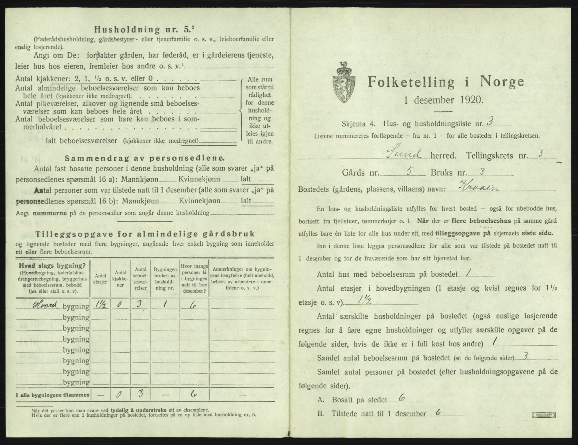 SAB, 1920 census for Sund, 1920, p. 176