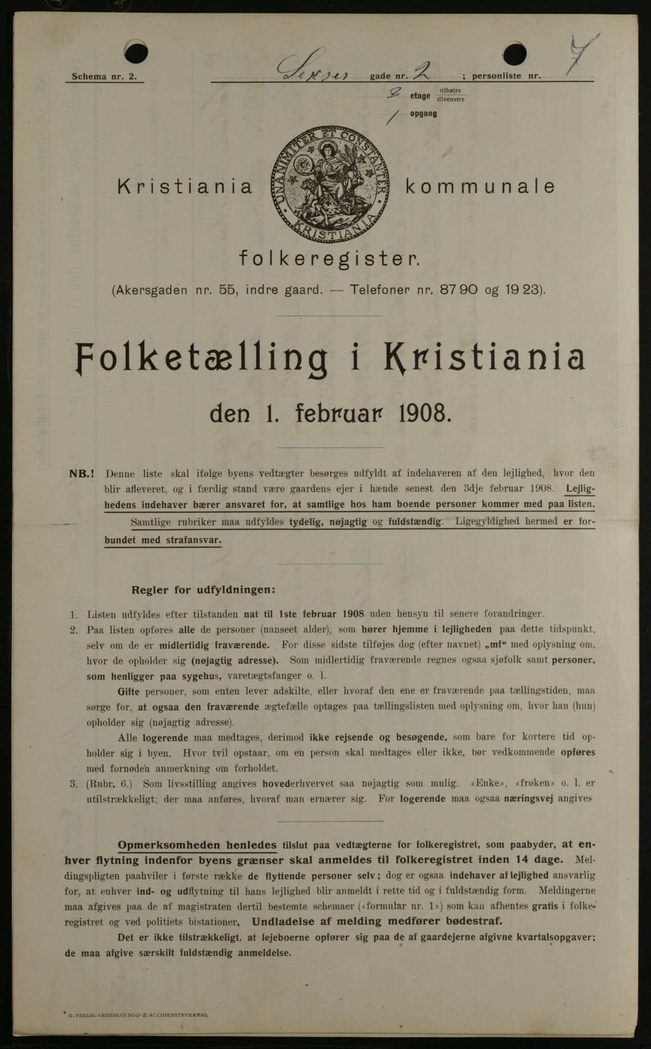 OBA, Municipal Census 1908 for Kristiania, 1908, p. 85165