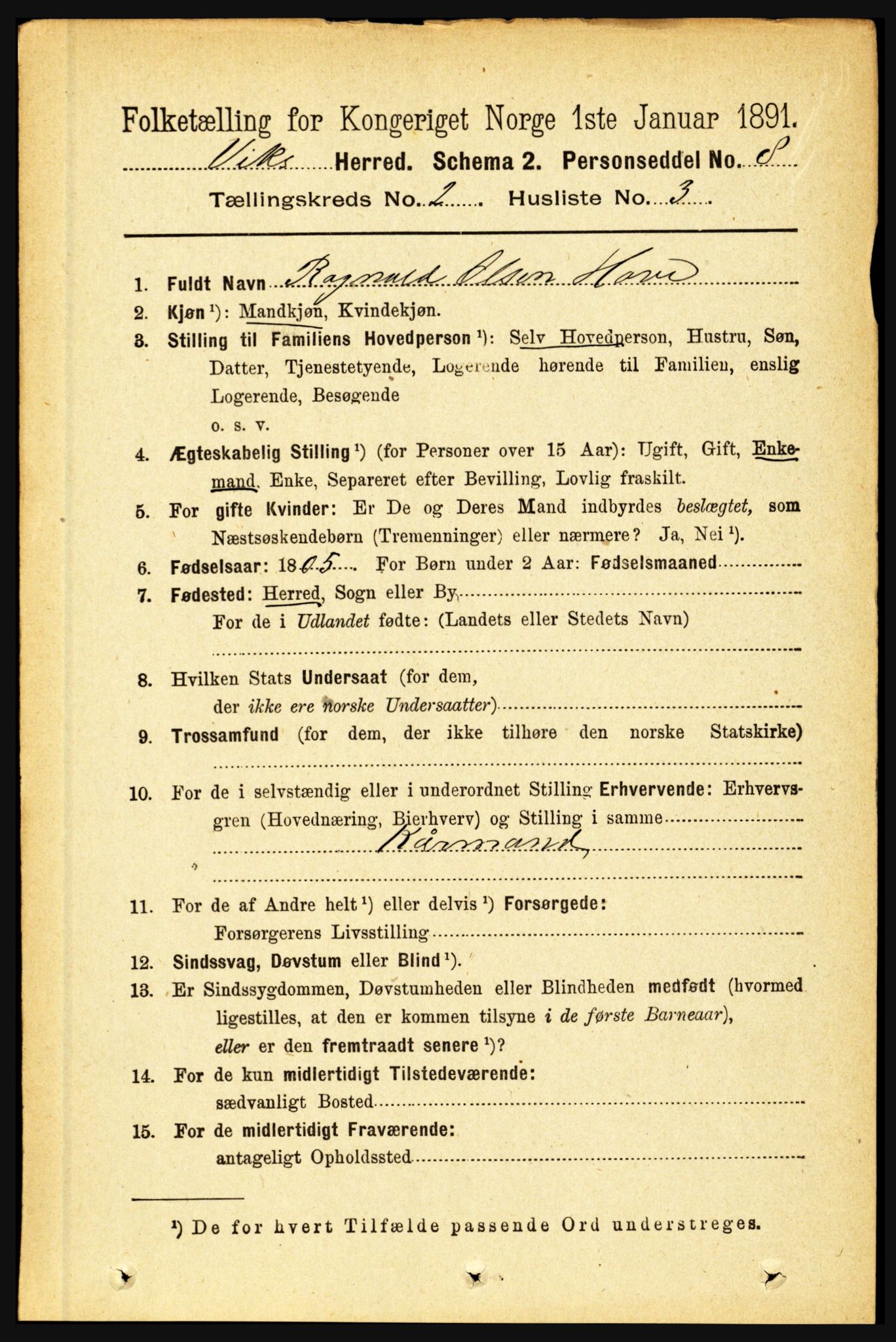 RA, 1891 census for 1417 Vik, 1891, p. 724