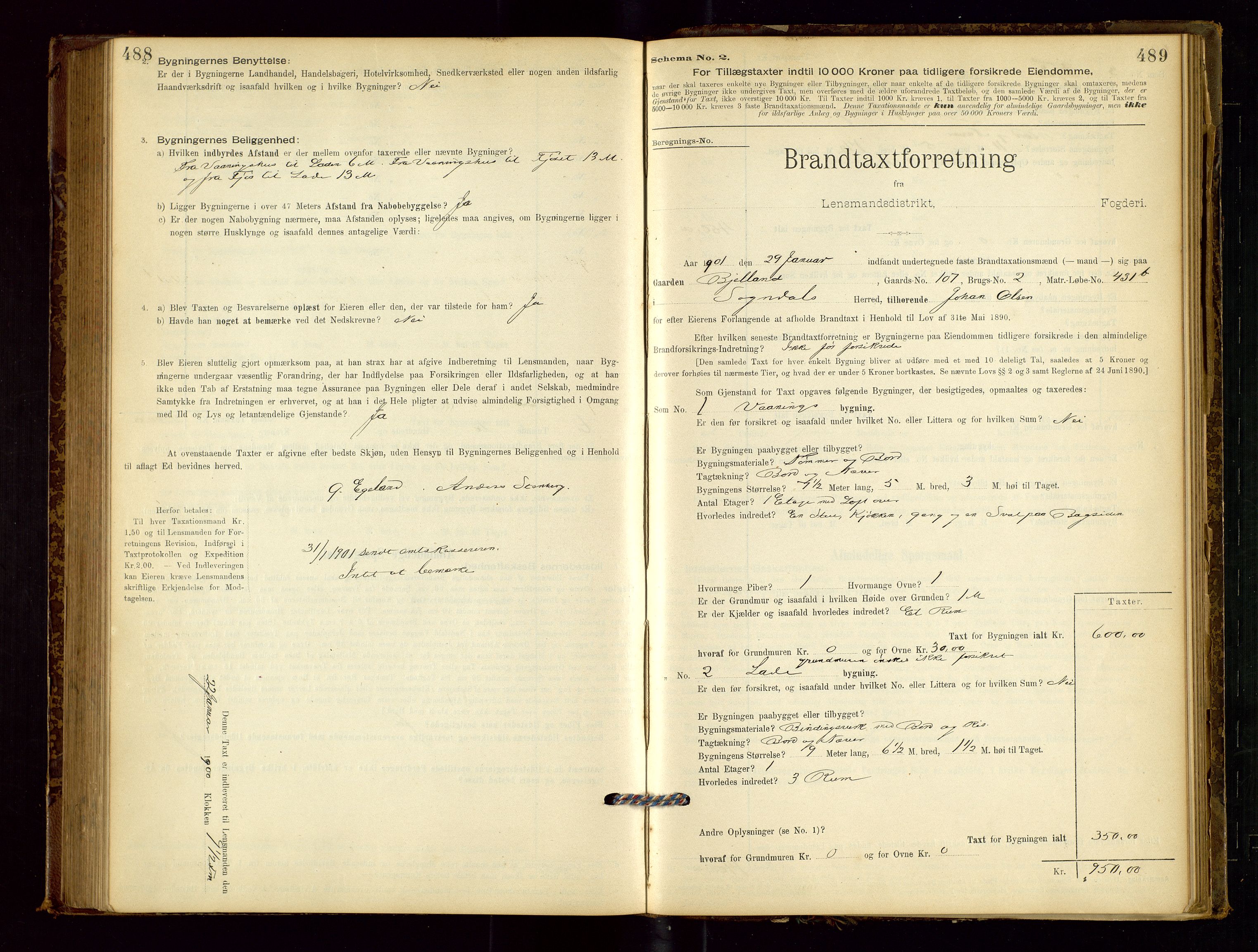 Sokndal lensmannskontor, AV/SAST-A-100417/Gob/L0001: "Brandtaxt-Protokol", 1895-1902, p. 488-489