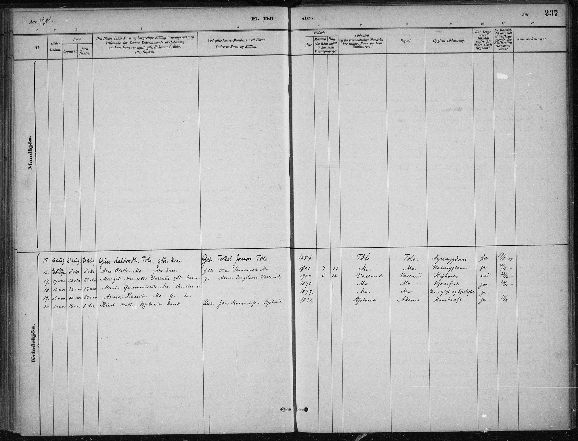 Kvam sokneprestembete, SAB/A-76201/H/Haa: Parish register (official) no. B  1, 1880-1908, p. 237