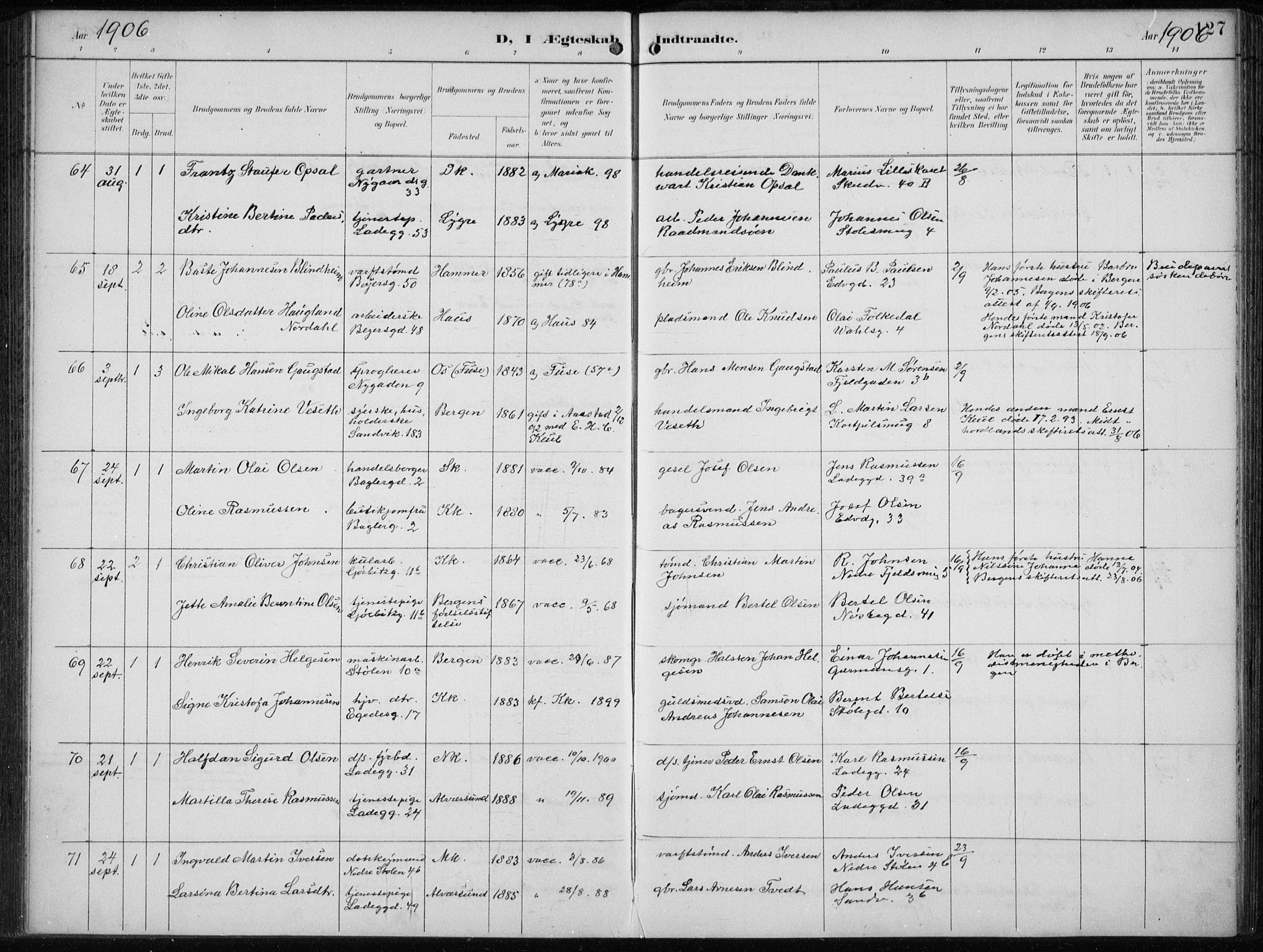 Sandviken Sokneprestembete, SAB/A-77601/H/Ha/L0014: Parish register (official) no. D 1, 1896-1911, p. 127