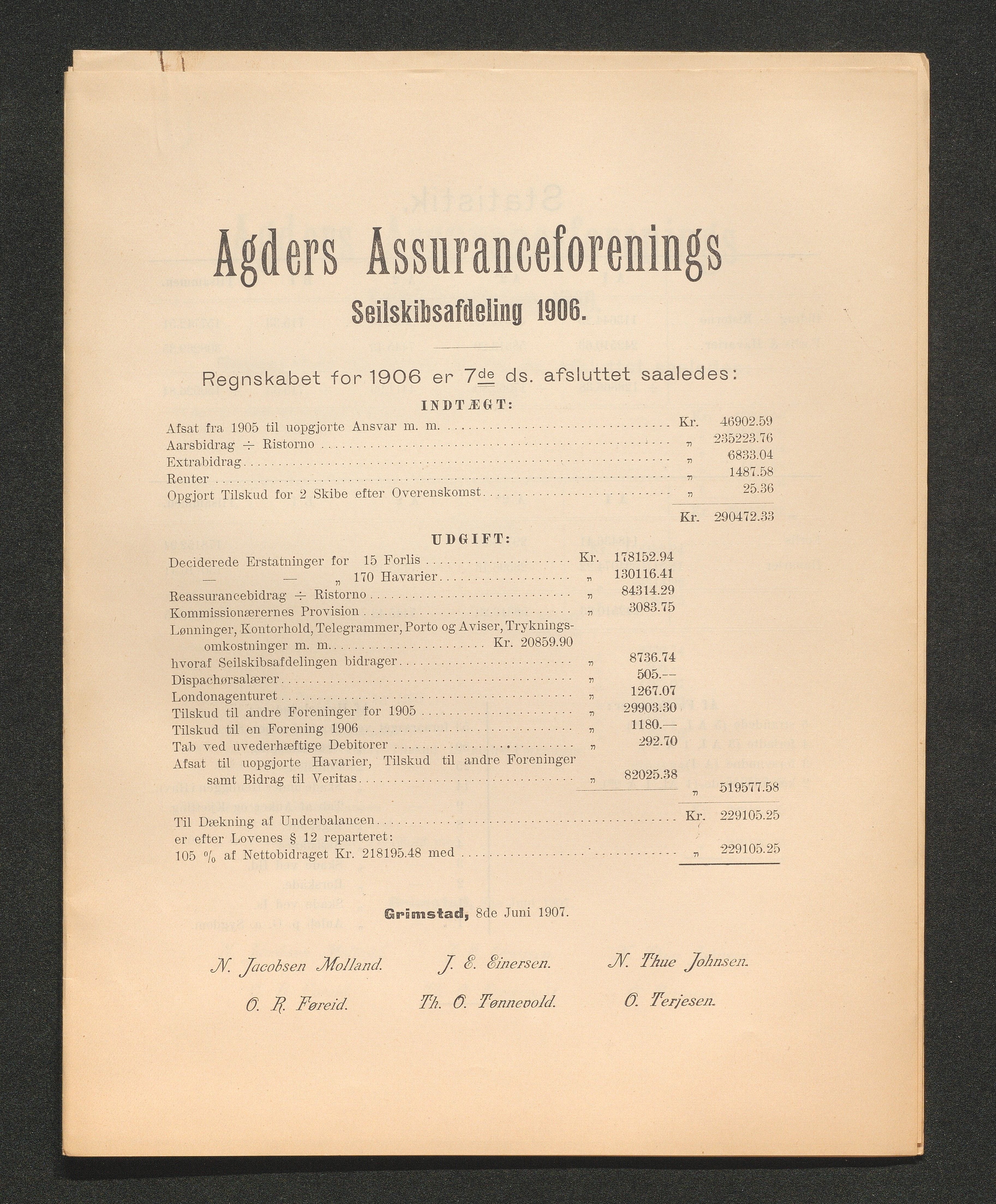 Agders Gjensidige Assuranceforening, AAKS/PA-1718/05/L0003: Regnskap, seilavdeling, pakkesak, 1890-1912