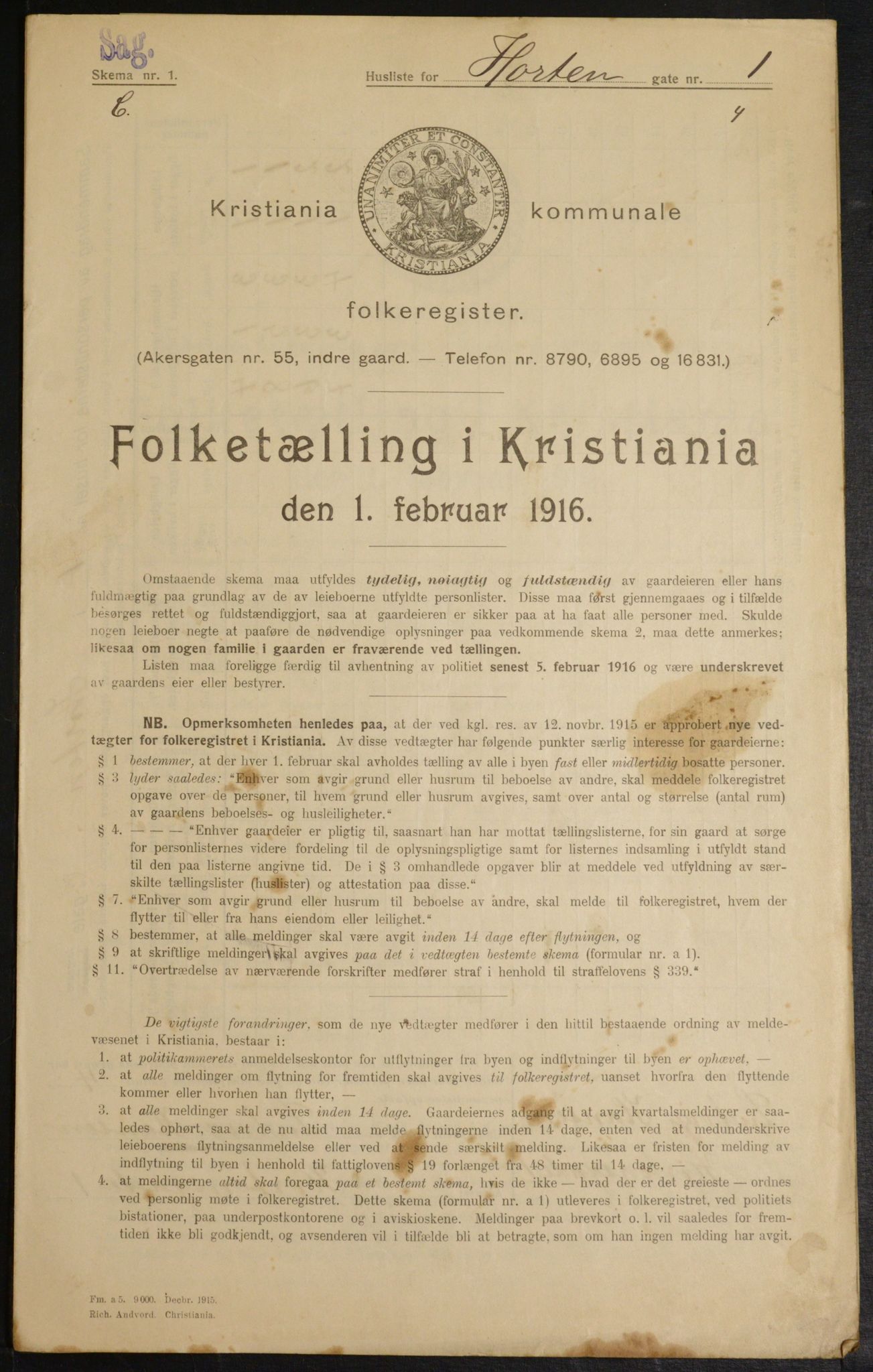 OBA, Municipal Census 1916 for Kristiania, 1916, p. 42039