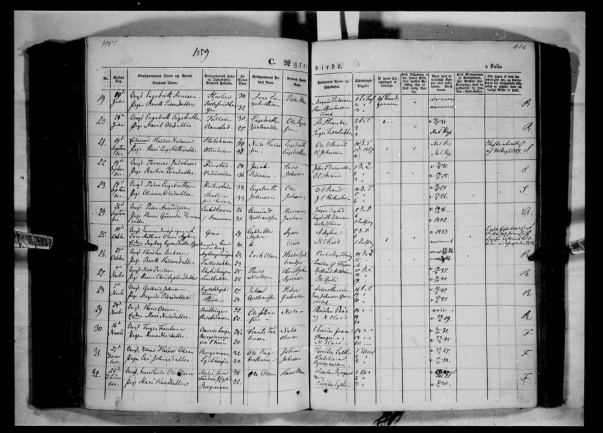 Ringebu prestekontor, SAH/PREST-082/H/Ha/Haa/L0006: Parish register (official) no. 6, 1848-1859, p. 415-416