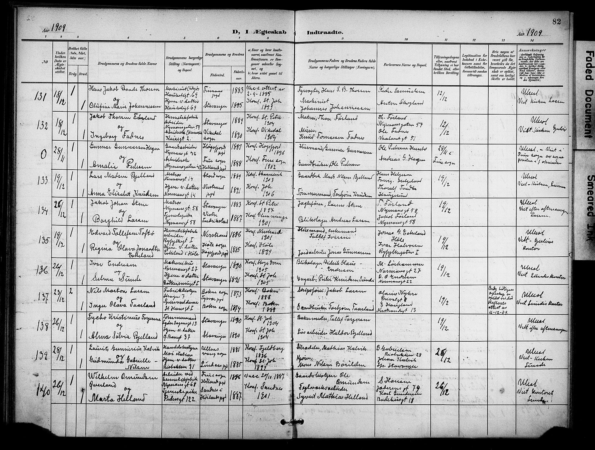 St. Johannes sokneprestkontor, AV/SAST-A-101814/001/30/30BB/L0005: Parish register (copy) no. B 5, 1901-1917, p. 82