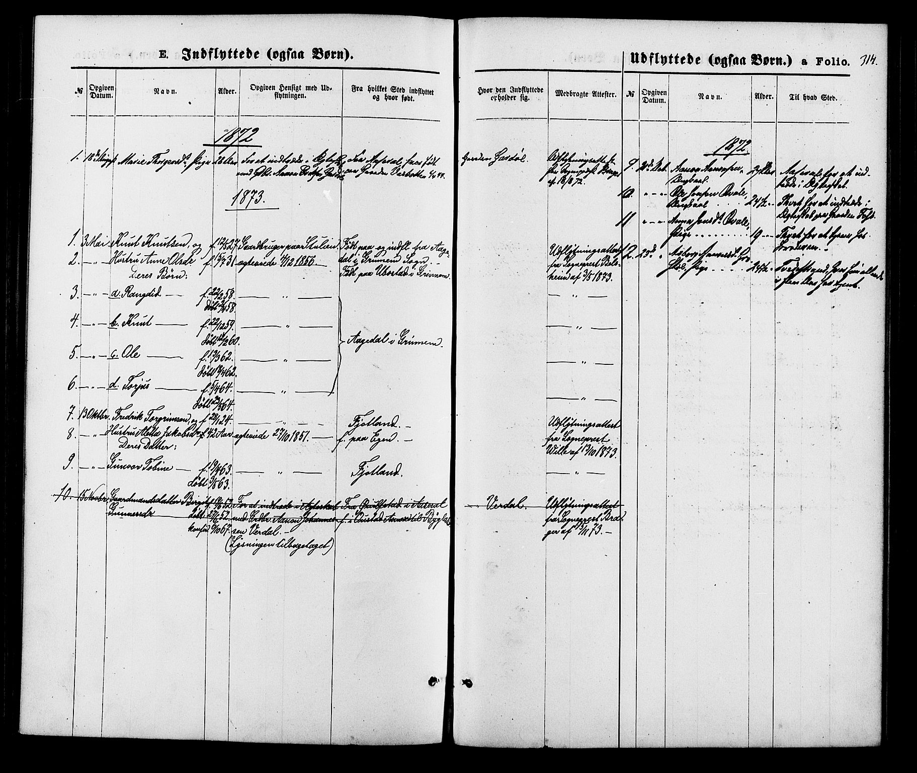 Hægebostad sokneprestkontor, SAK/1111-0024/F/Fa/Fab/L0003: Parish register (official) no. A 3, 1872-1886, p. 314