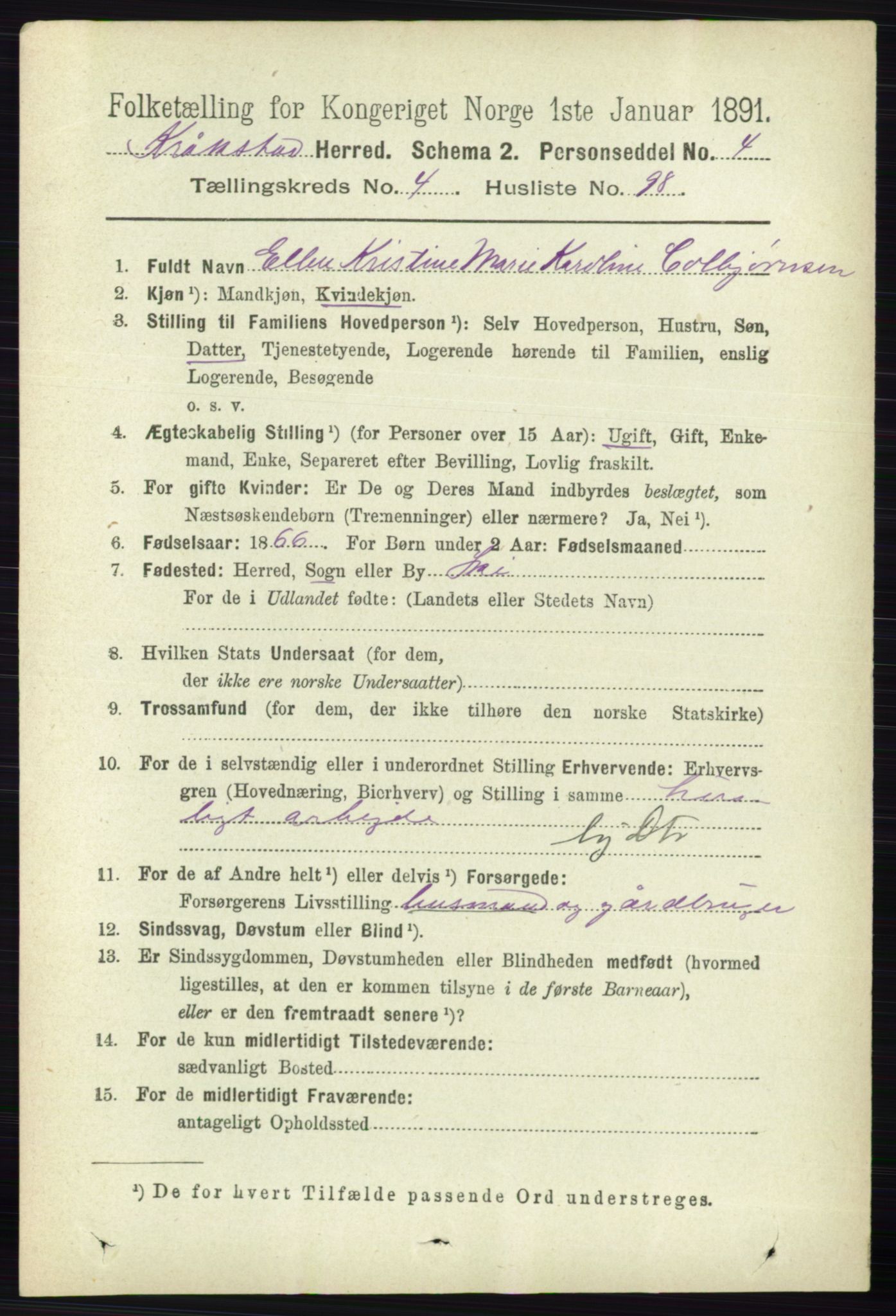 RA, 1891 census for 0212 Kråkstad, 1891, p. 2396