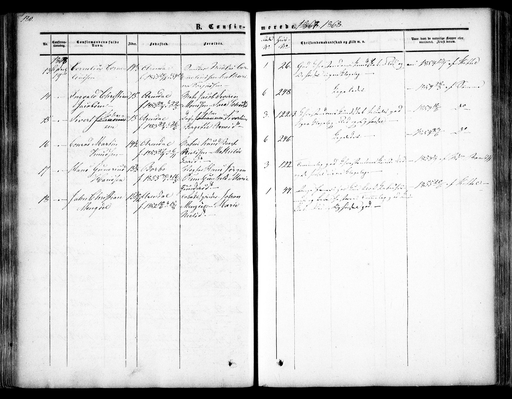 Arendal sokneprestkontor, Trefoldighet, AV/SAK-1111-0040/F/Fa/L0006: Parish register (official) no. A 6, 1855-1868, p. 180
