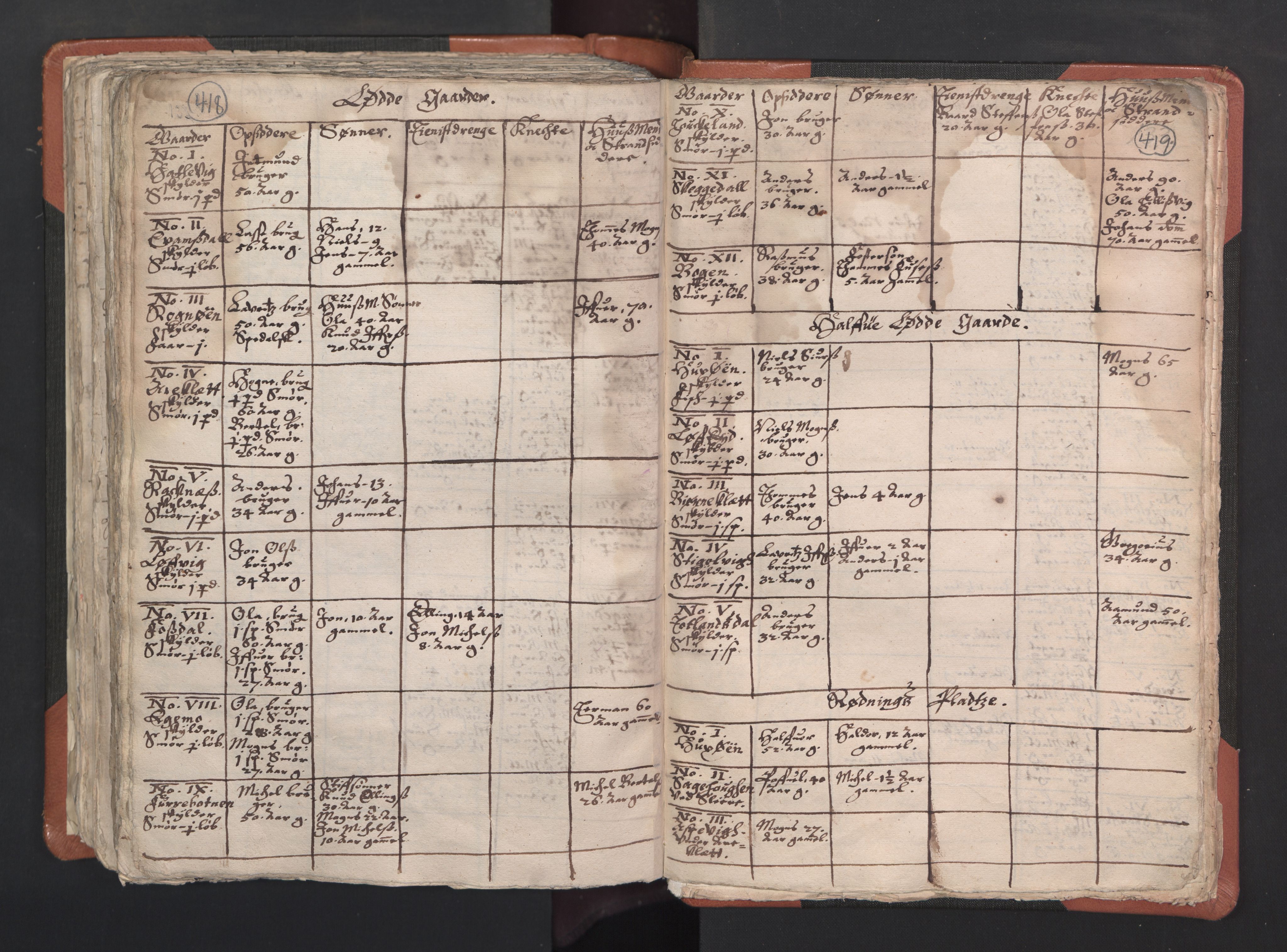 RA, Vicar's Census 1664-1666, no. 22: Nordhordland deanery, 1664-1666, p. 418-419
