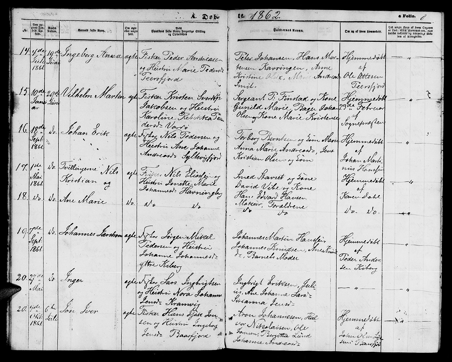 Vardø sokneprestkontor, AV/SATØ-S-1332/H/Hb/L0002klokker: Parish register (copy) no. 2, 1861-1870, p. 8