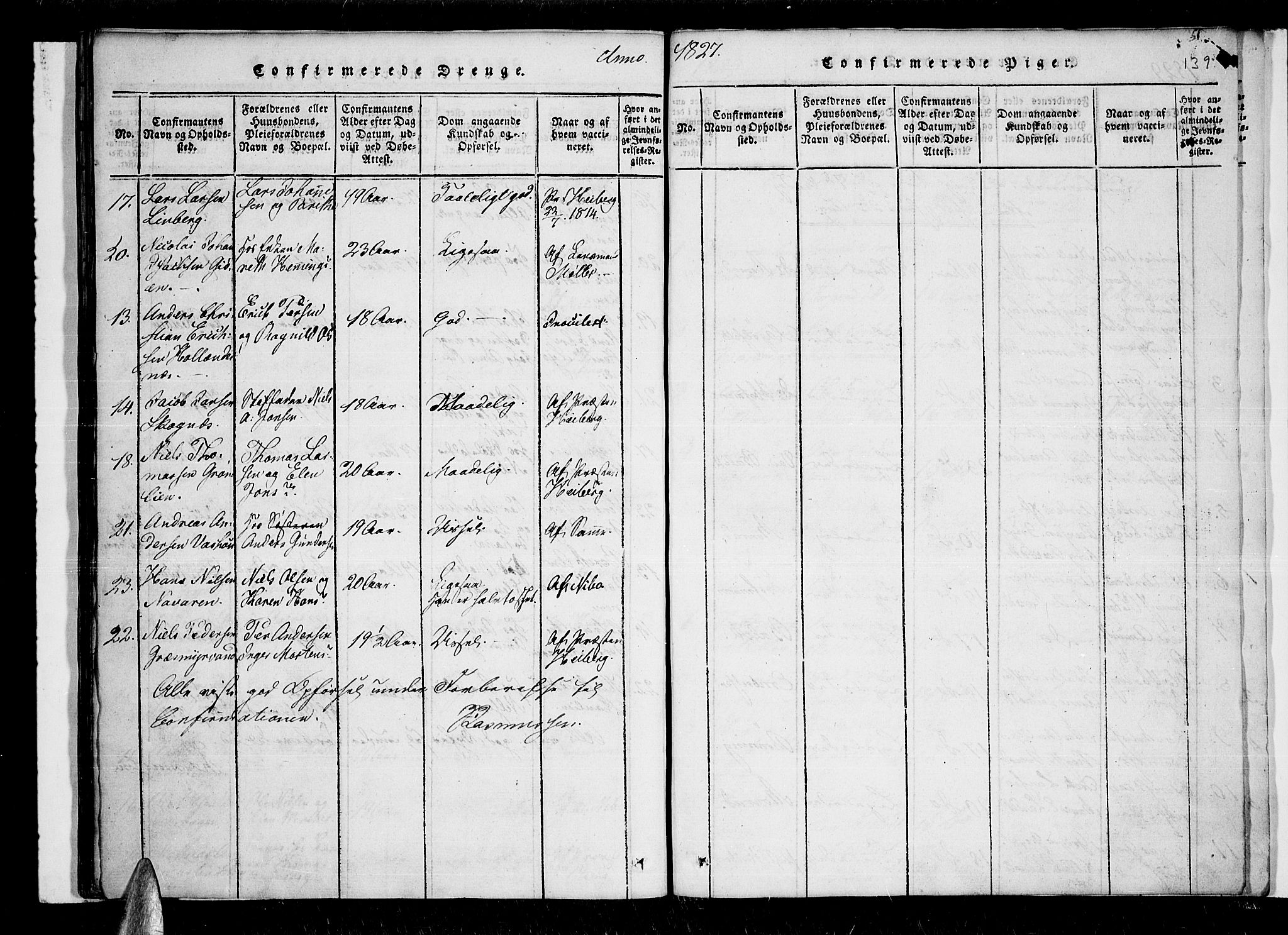 Lenvik sokneprestembete, SATØ/S-1310/H/Ha/Haa/L0003kirke: Parish register (official) no. 3, 1820-1831, p. 139