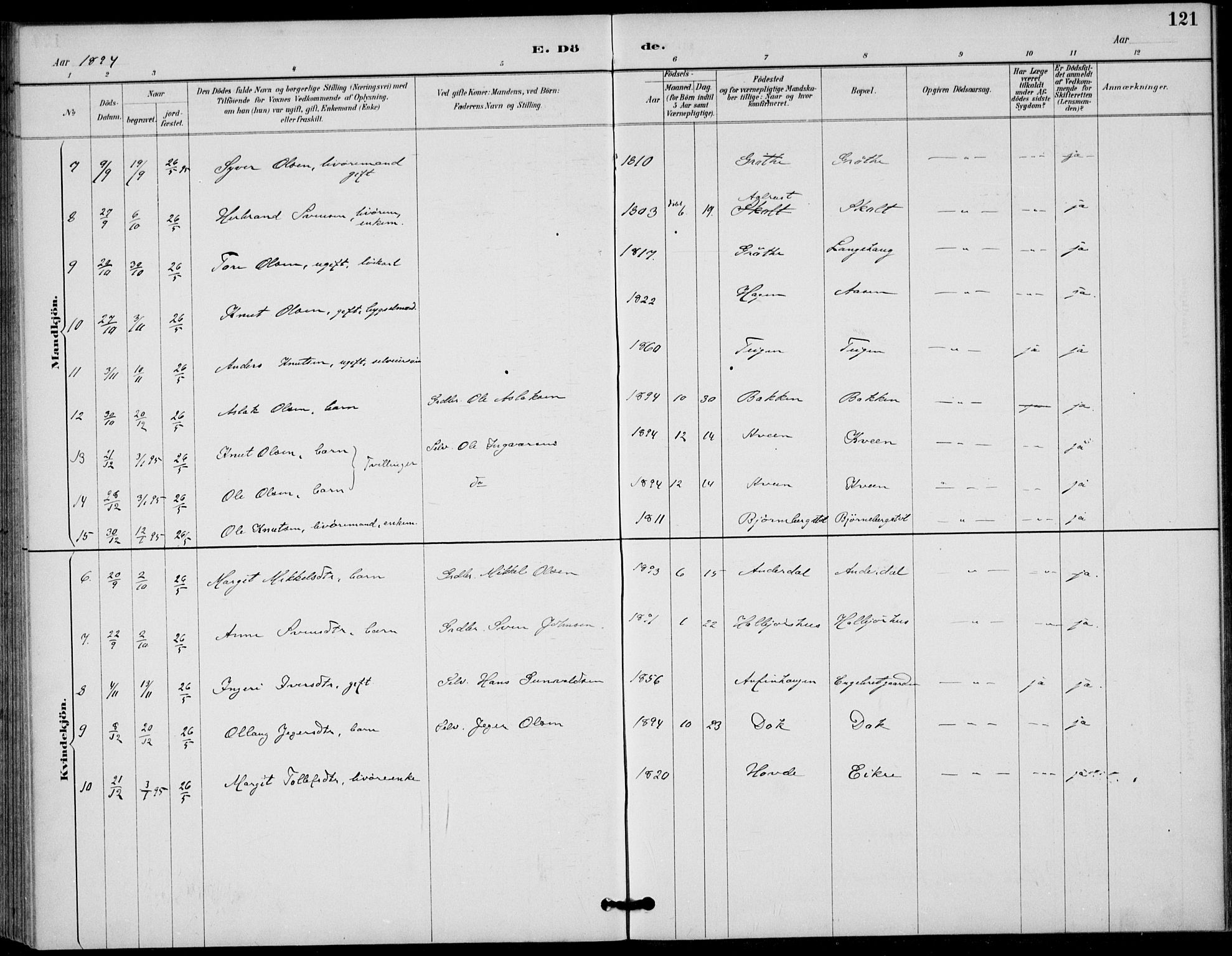 Gol kirkebøker, AV/SAKO-A-226/F/Fb/L0001: Parish register (official) no. II 1, 1887-1900, p. 121