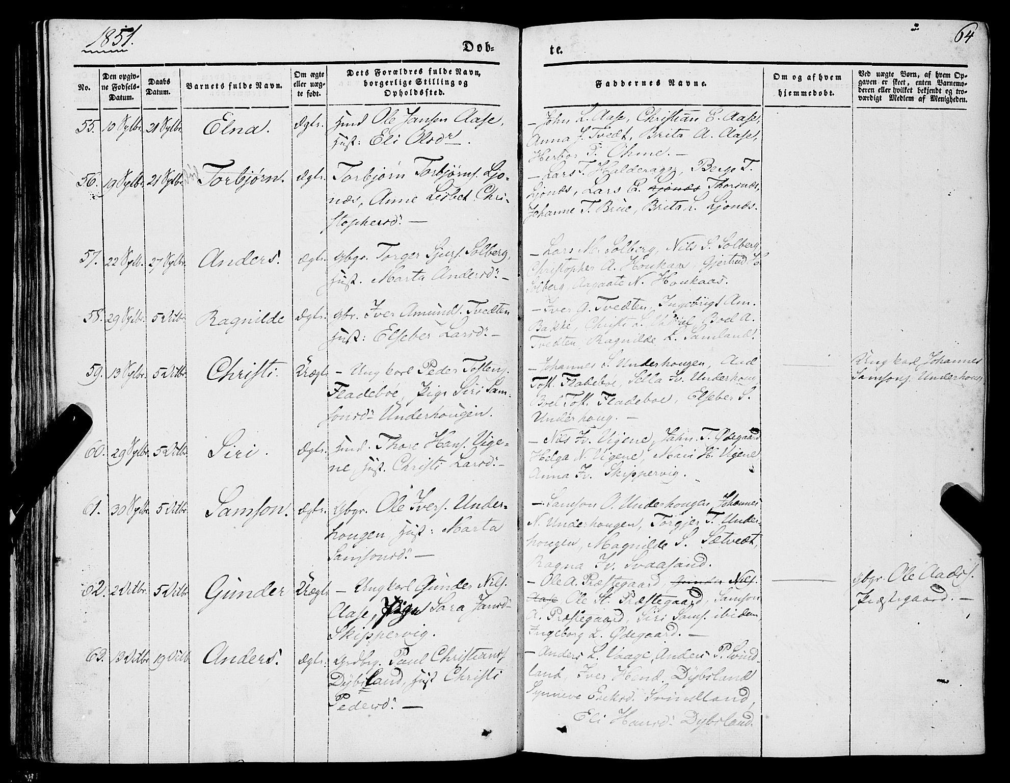 Strandebarm sokneprestembete, SAB/A-78401/H/Haa: Parish register (official) no. A 7, 1844-1872, p. 64