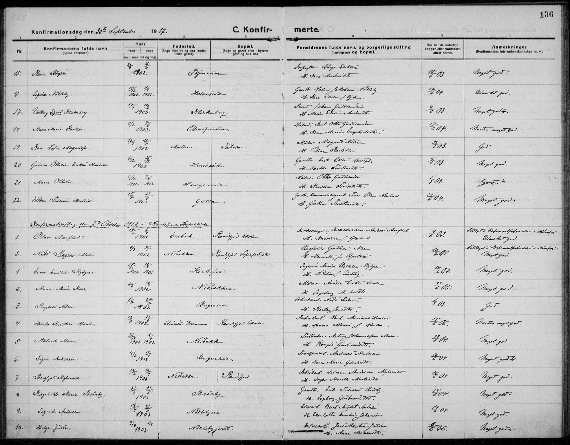 Jevnaker prestekontor, SAH/PREST-116/H/Ha/Haa/L0012: Parish register (official) no. 12, 1914-1924, p. 136