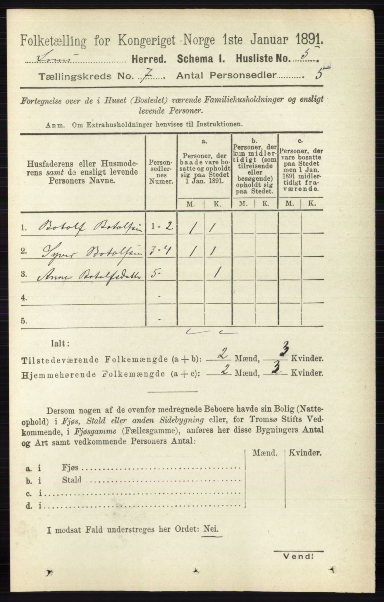 RA, 1891 census for 0514 Lom, 1891, p. 2764