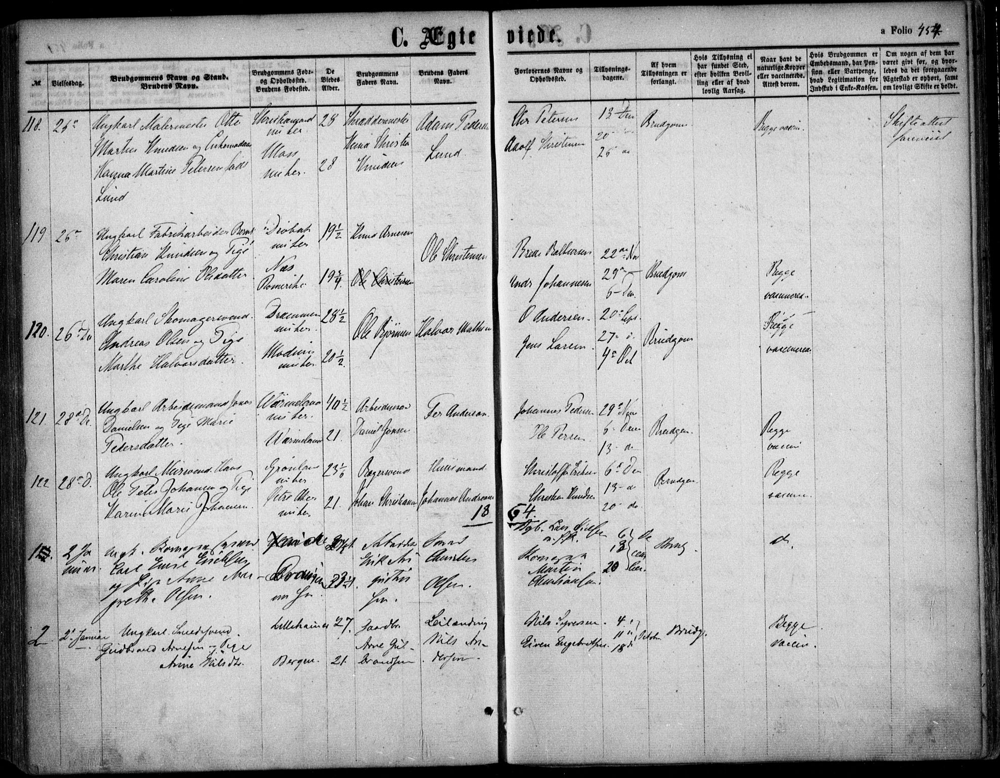 Oslo domkirke Kirkebøker, SAO/A-10752/F/Fa/L0020: Parish register (official) no. 20, 1848-1865, p. 454