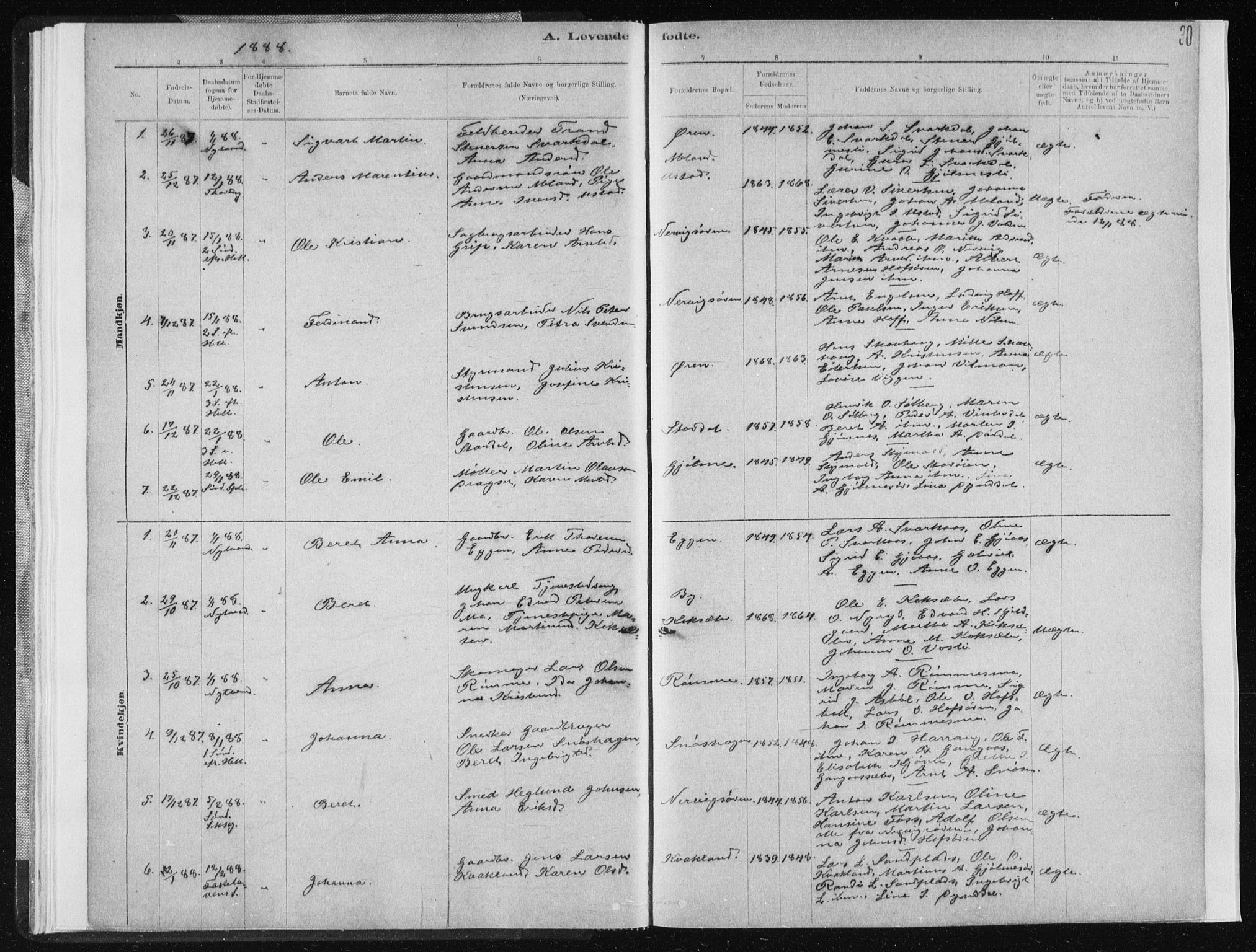 Ministerialprotokoller, klokkerbøker og fødselsregistre - Sør-Trøndelag, SAT/A-1456/668/L0818: Parish register (copy) no. 668C07, 1885-1898, p. 30