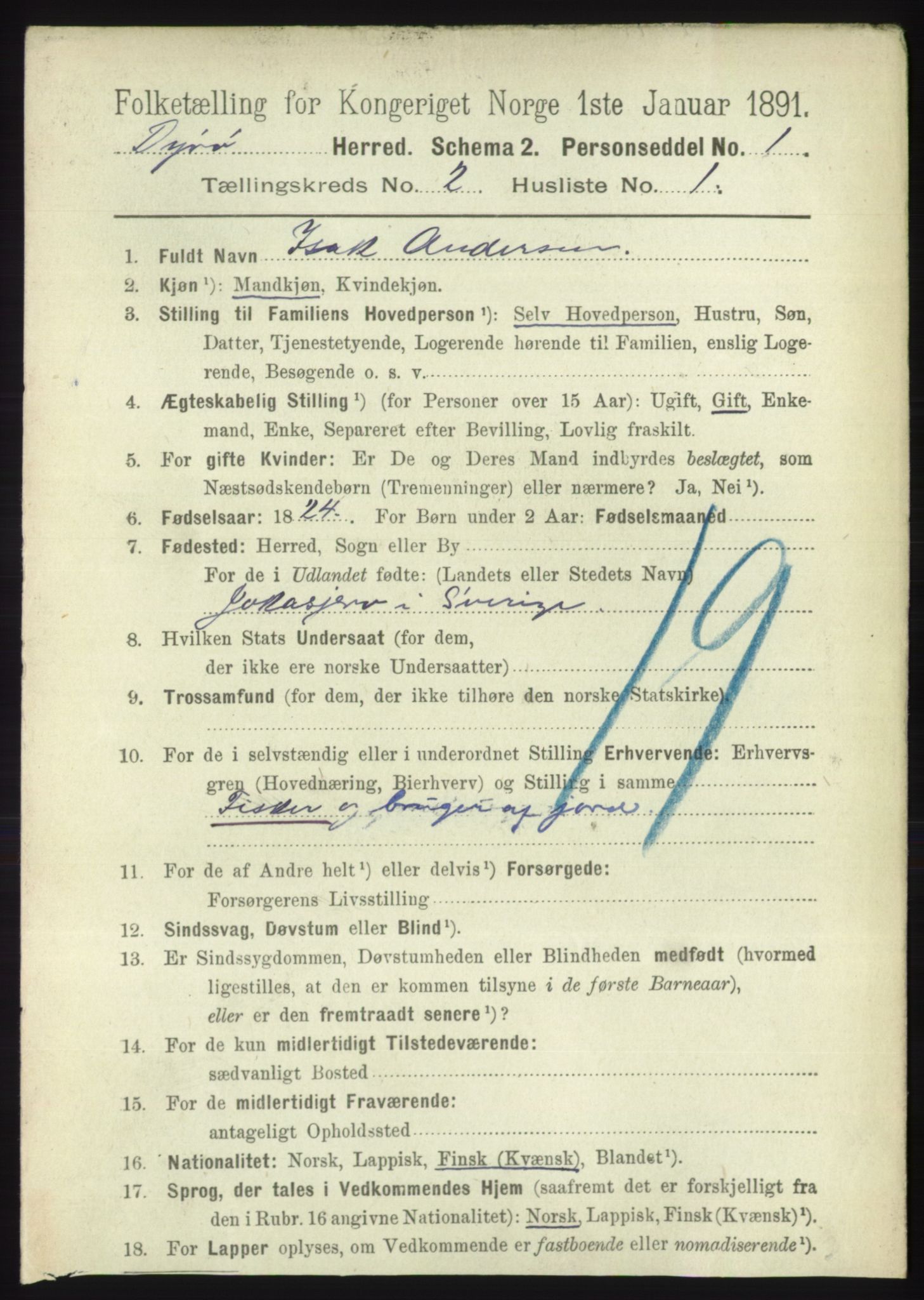 RA, 1891 census for 1926 Dyrøy, 1891, p. 533