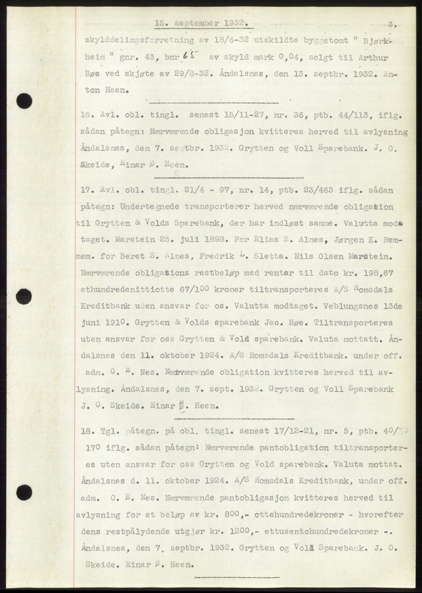 Romsdal sorenskriveri, AV/SAT-A-4149/1/2/2C/L0062: Mortgage book no. 56, 1932-1933, Deed date: 15.09.1932