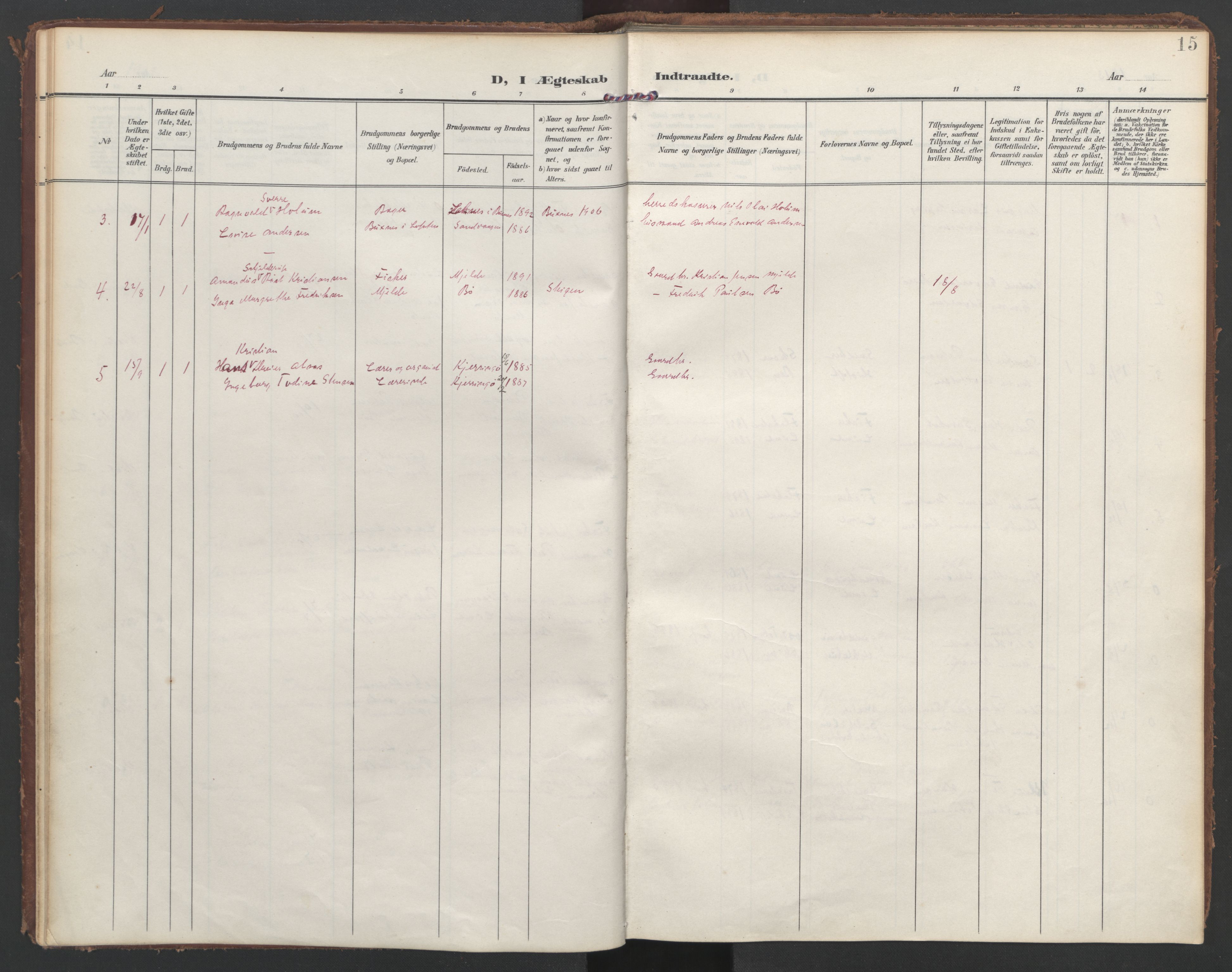 Ministerialprotokoller, klokkerbøker og fødselsregistre - Nordland, AV/SAT-A-1459/855/L0806: Parish register (official) no. 855A14, 1906-1922, p. 15