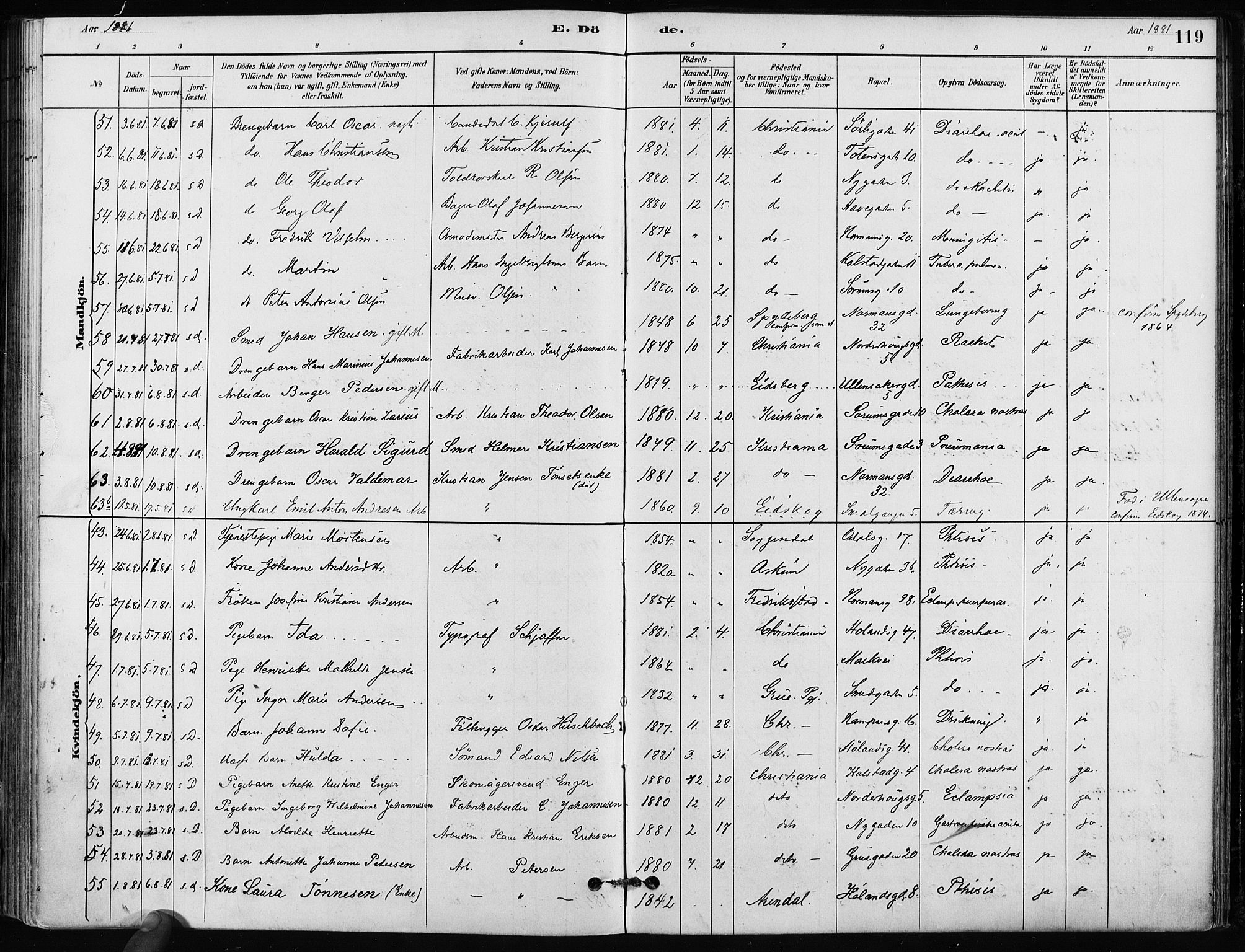 Kampen prestekontor Kirkebøker, SAO/A-10853/F/Fa/L0002: Parish register (official) no. I 2, 1880-1888, p. 119
