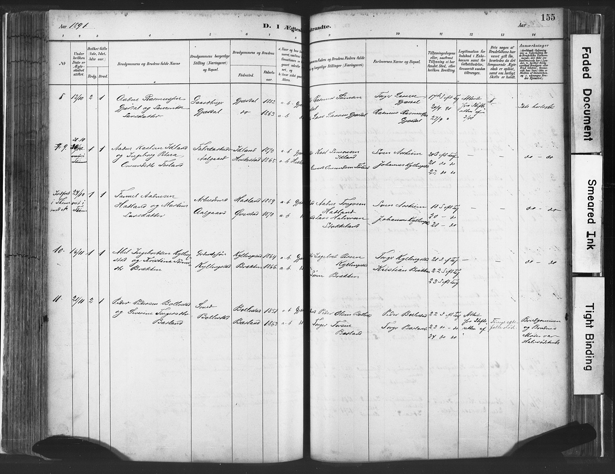 Lye sokneprestkontor, AV/SAST-A-101794/001/30BA/L0010: Parish register (official) no. A 10, 1881-1896, p. 155