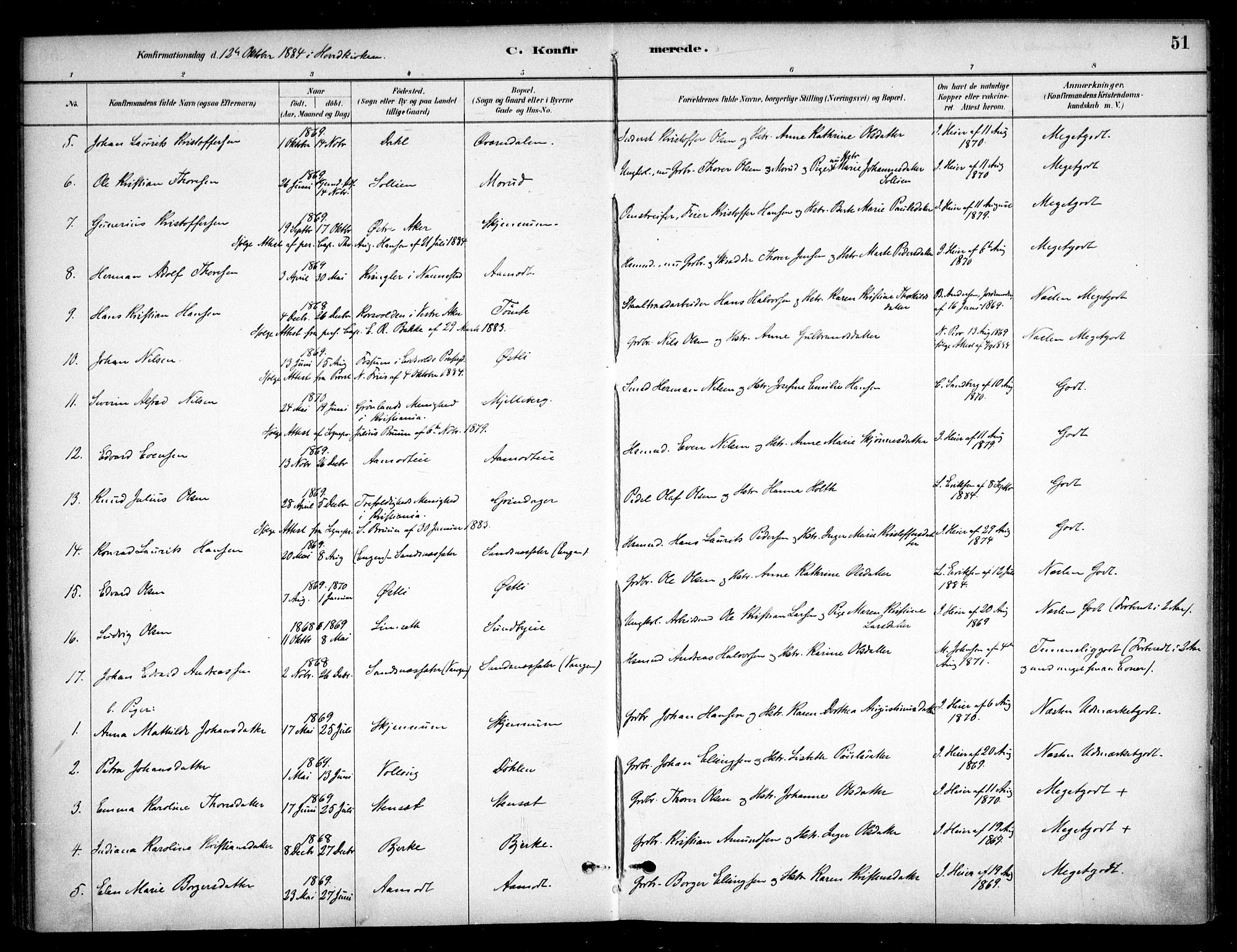 Nannestad prestekontor Kirkebøker, AV/SAO-A-10414a/F/Fc/L0001: Parish register (official) no. III 1, 1881-1892, p. 51