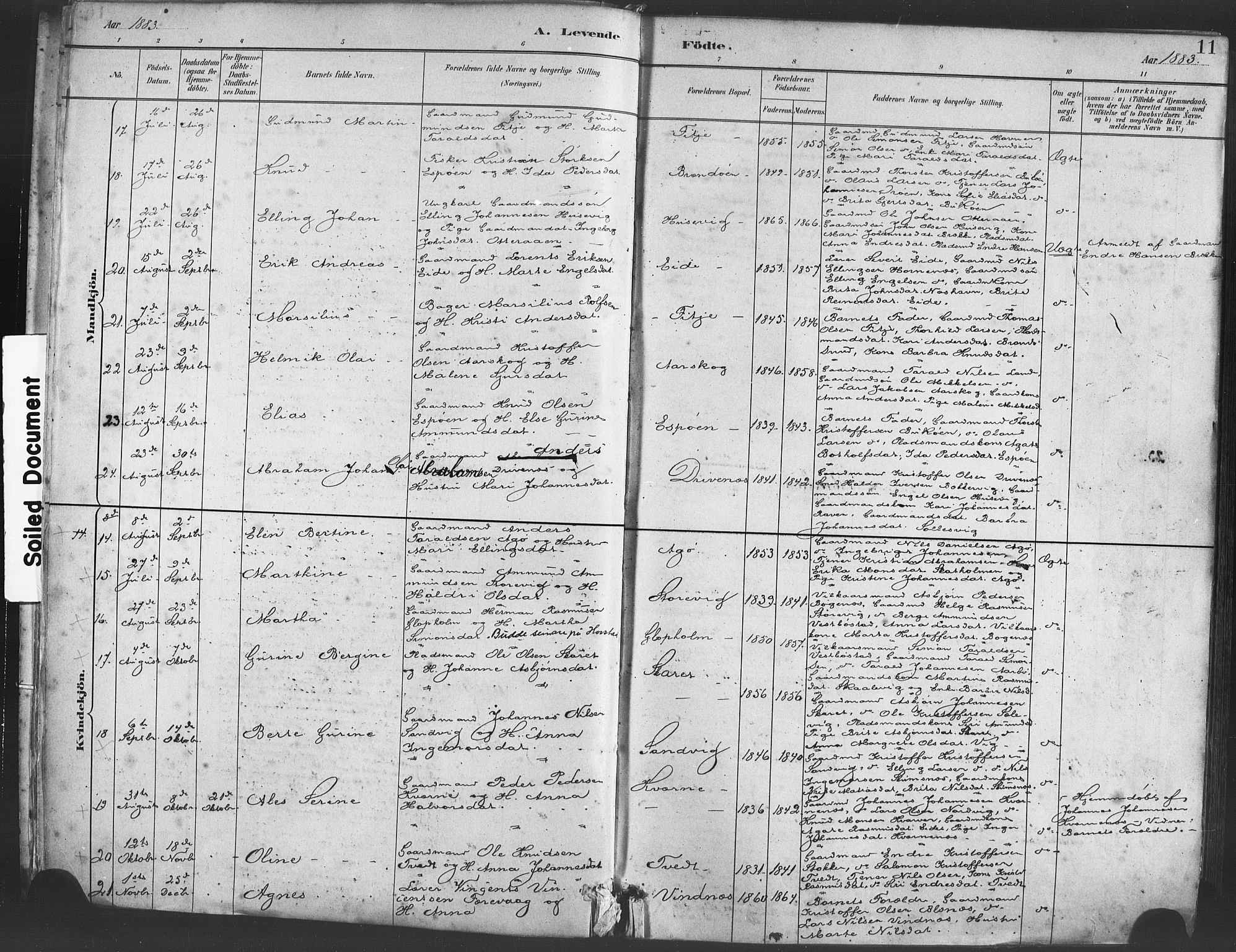 Fitjar sokneprestembete, AV/SAB-A-99926: Parish register (official) no. A 2, 1882-1899, p. 11