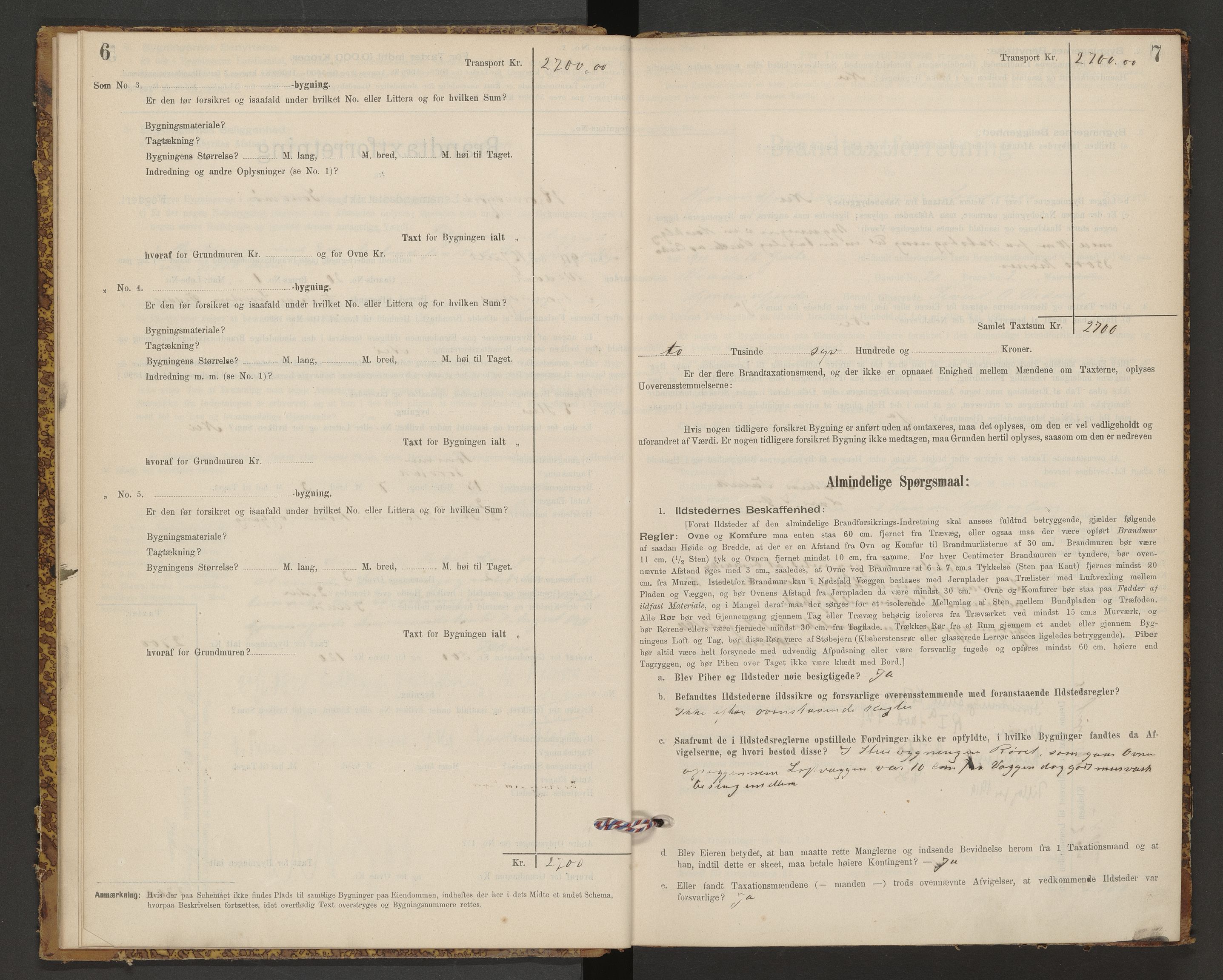 Norges Brannkasse Hjørundfjord, AV/SAT-A-5490/F/Fb/L0001: Branntakstprotokoll, 1911-1949, p. 6-7