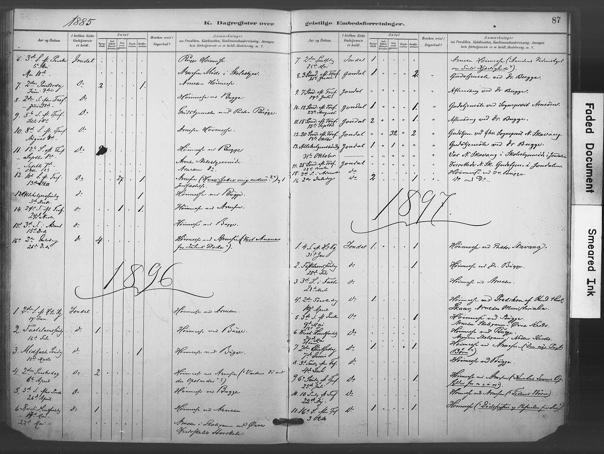 Kongsberg kirkebøker, SAKO/A-22/F/Fc/L0001: Parish register (official) no. III 1, 1883-1897, p. 87