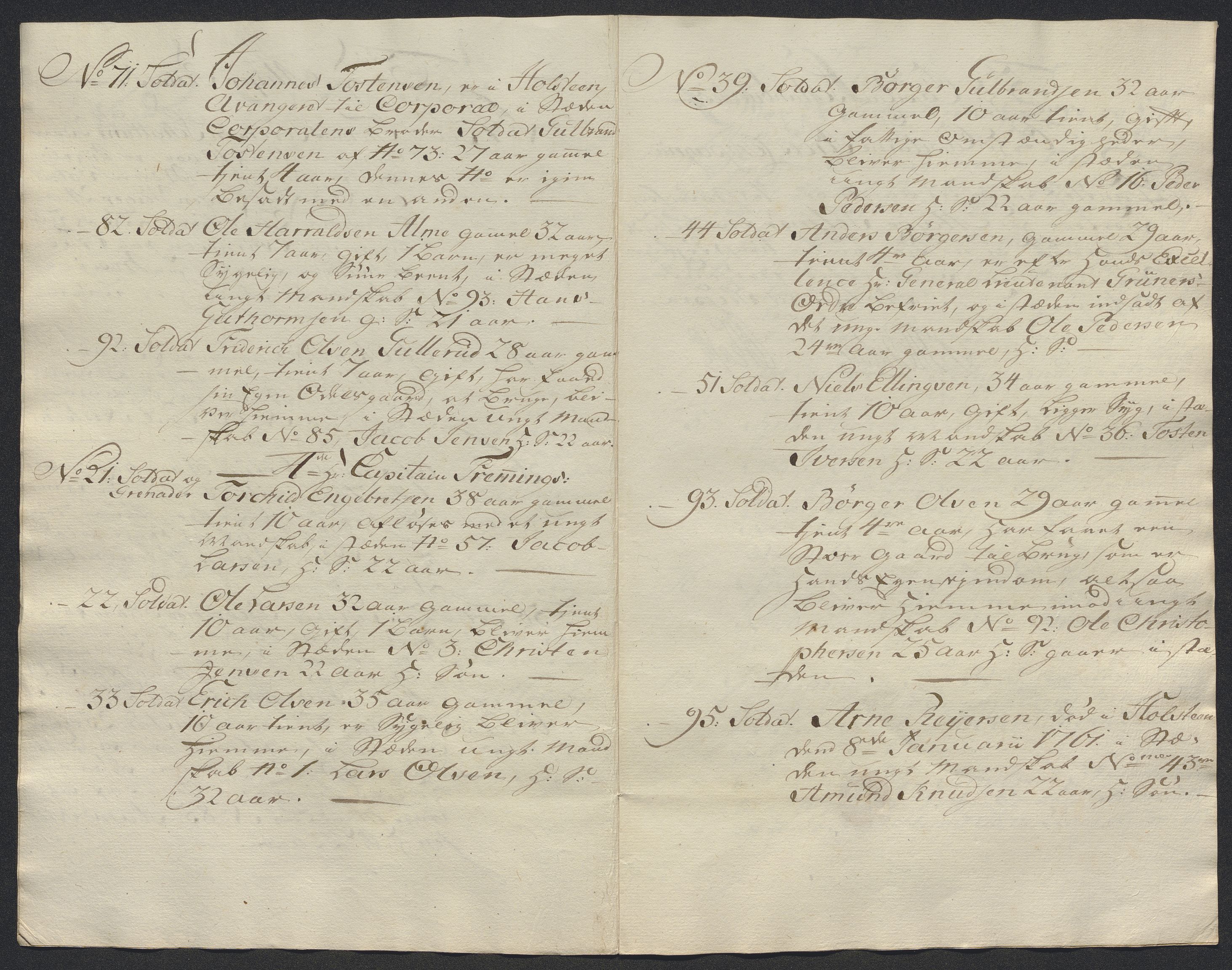 Kommanderende general (KG I) med Det norske krigsdirektorium, AV/RA-EA-5419/E/Ec/L0021: Ruller over nedkommanderte mannskap, 1758-1762, p. 599