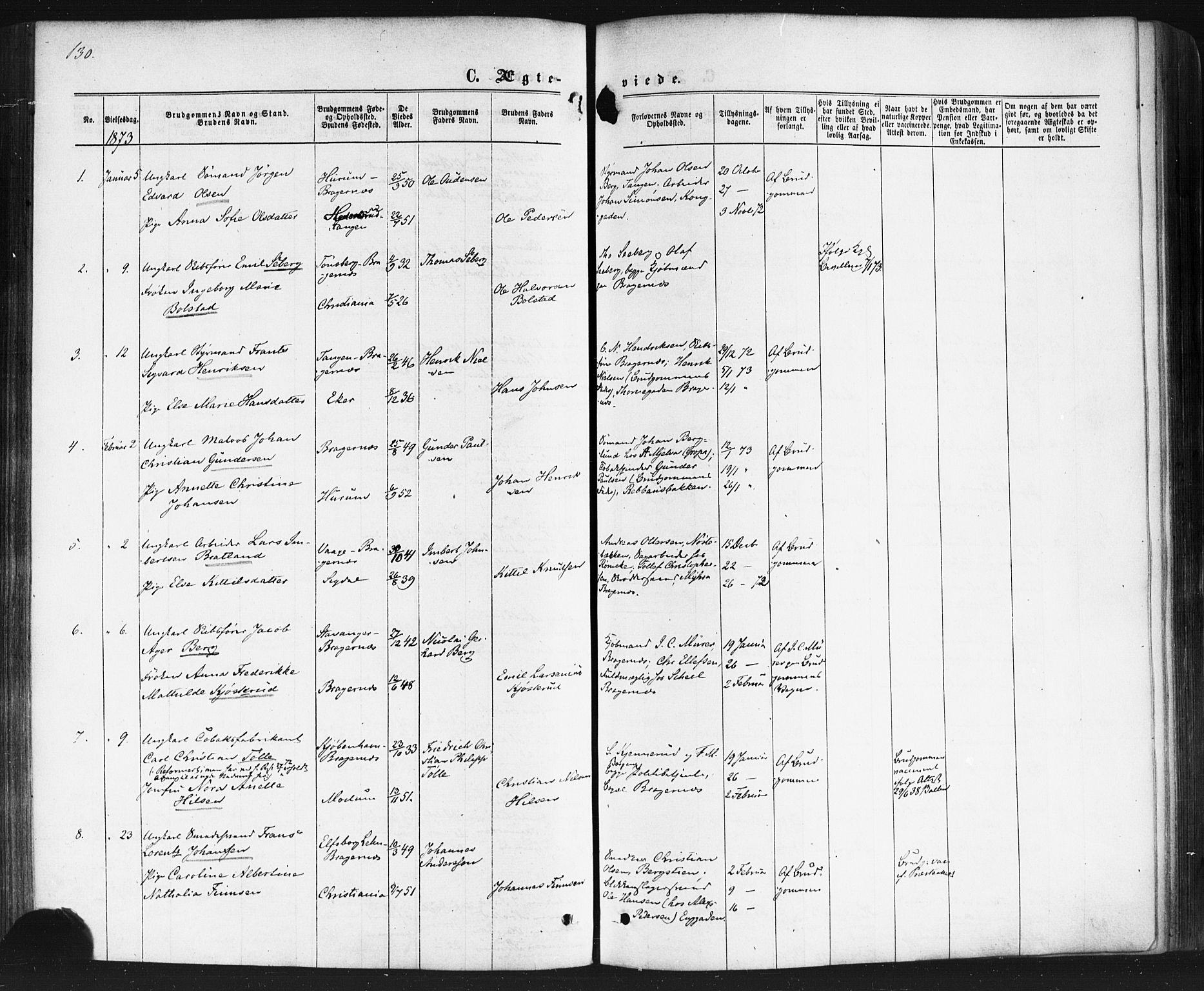 Bragernes kirkebøker, SAKO/A-6/F/Fc/L0003: Parish register (official) no. III 3, 1865-1874, p. 130
