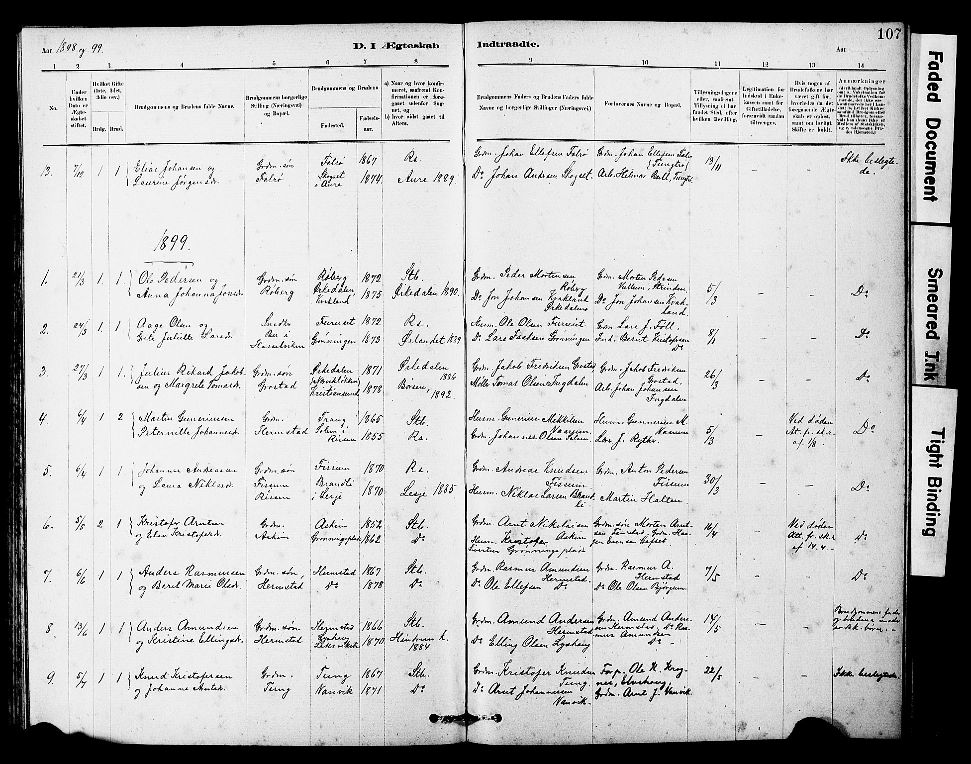 Ministerialprotokoller, klokkerbøker og fødselsregistre - Sør-Trøndelag, SAT/A-1456/646/L0628: Parish register (copy) no. 646C01, 1880-1903, p. 107