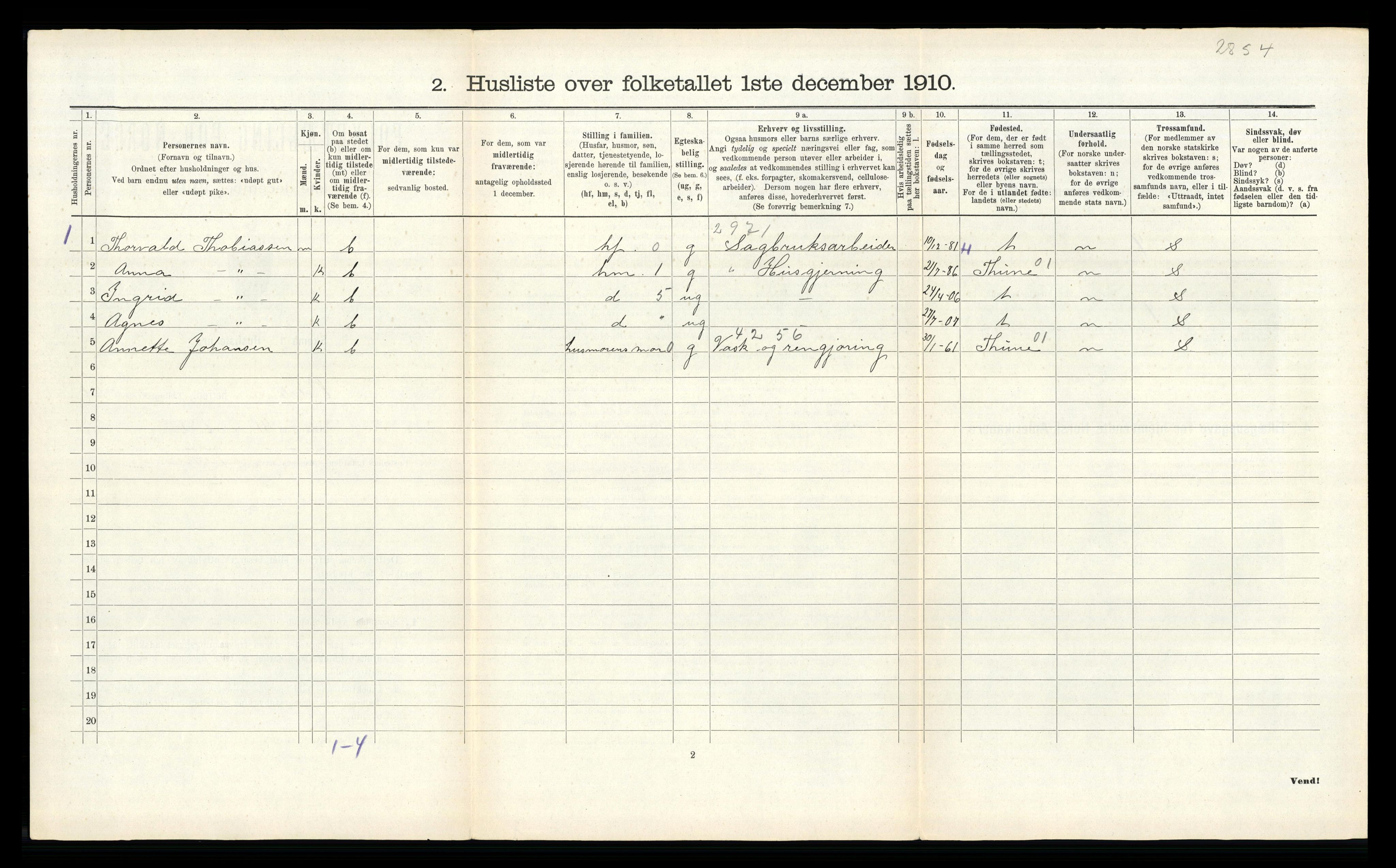 RA, 1910 census for Oddernes, 1910, p. 1092